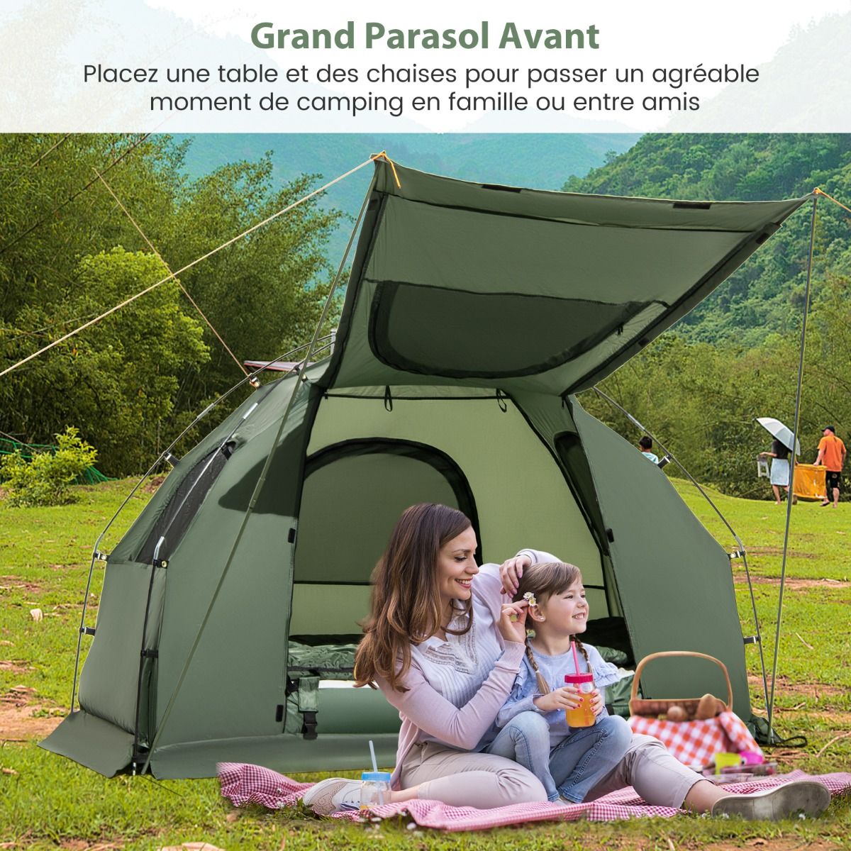 Tente de Camping avec Lit pour 1 Personne Lit de Camping Pliant 5 en 1 avec Matelas Pneumatique Oreiller Sac de Couchage Tente Surélevée Étanche