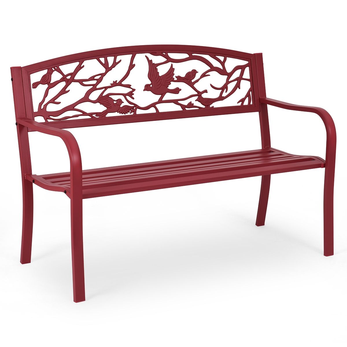 Banc de Jardin en Fer Résistant de Haute Qualité Style Contemporain 2-3 Places Parfait pour Extérieur 127x60x88cm Rouge