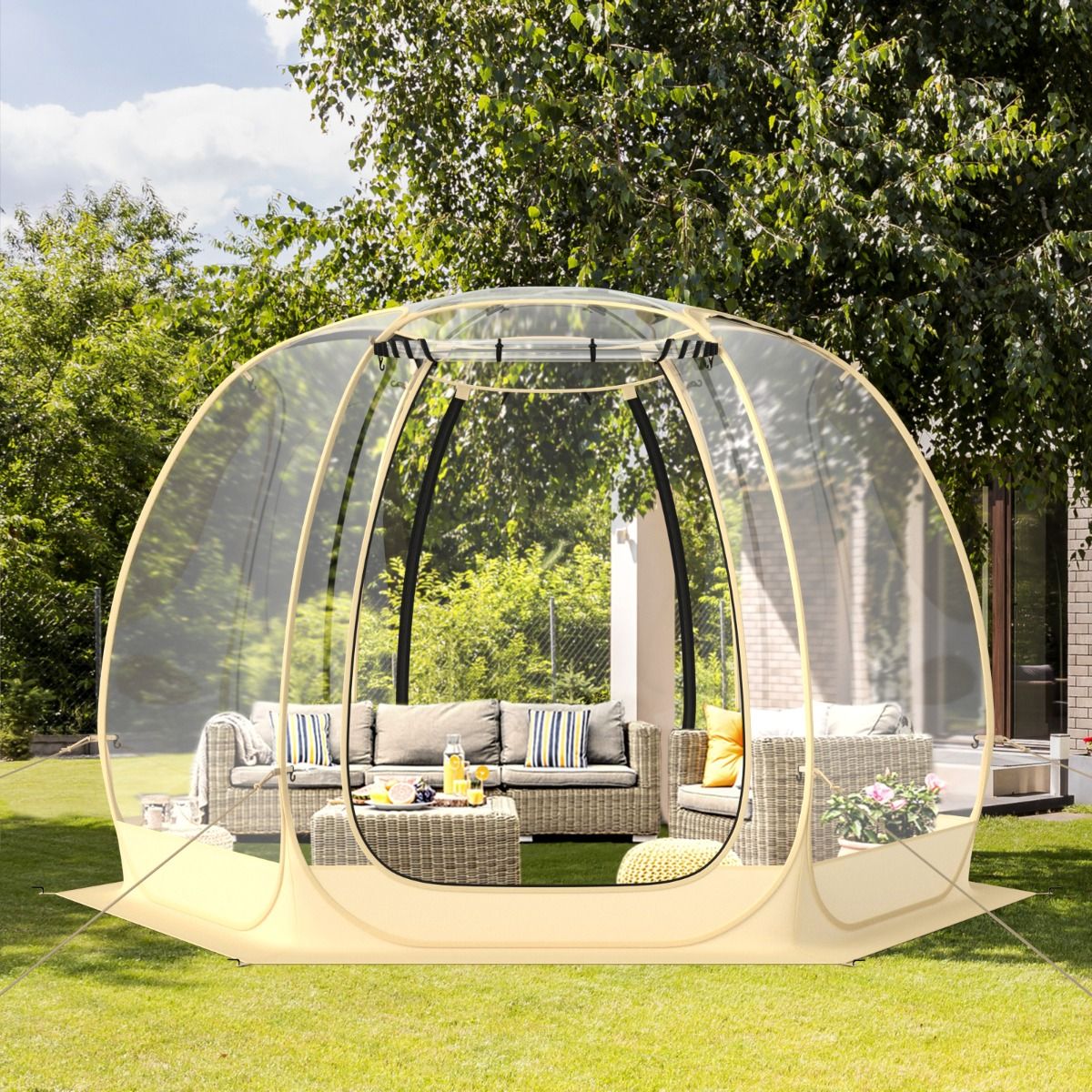 Tente Bulle à Ouverture Instantanée pour 6 à 10 Personnes Tente Dôme d'Extérieur 328 x 328 cm Résistante Aux Intempéries Transparent
