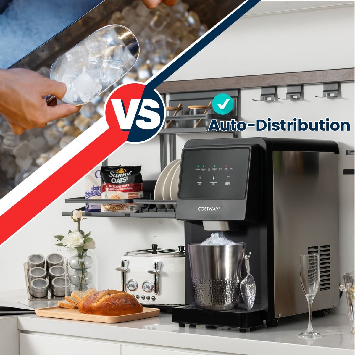 Machine à Glaçons 27kg/24h Machine à Pépites à Affichage LED de Comptoir avec Capteur Infrarouge et Autonettoyant Stockage de glace : 4 kg