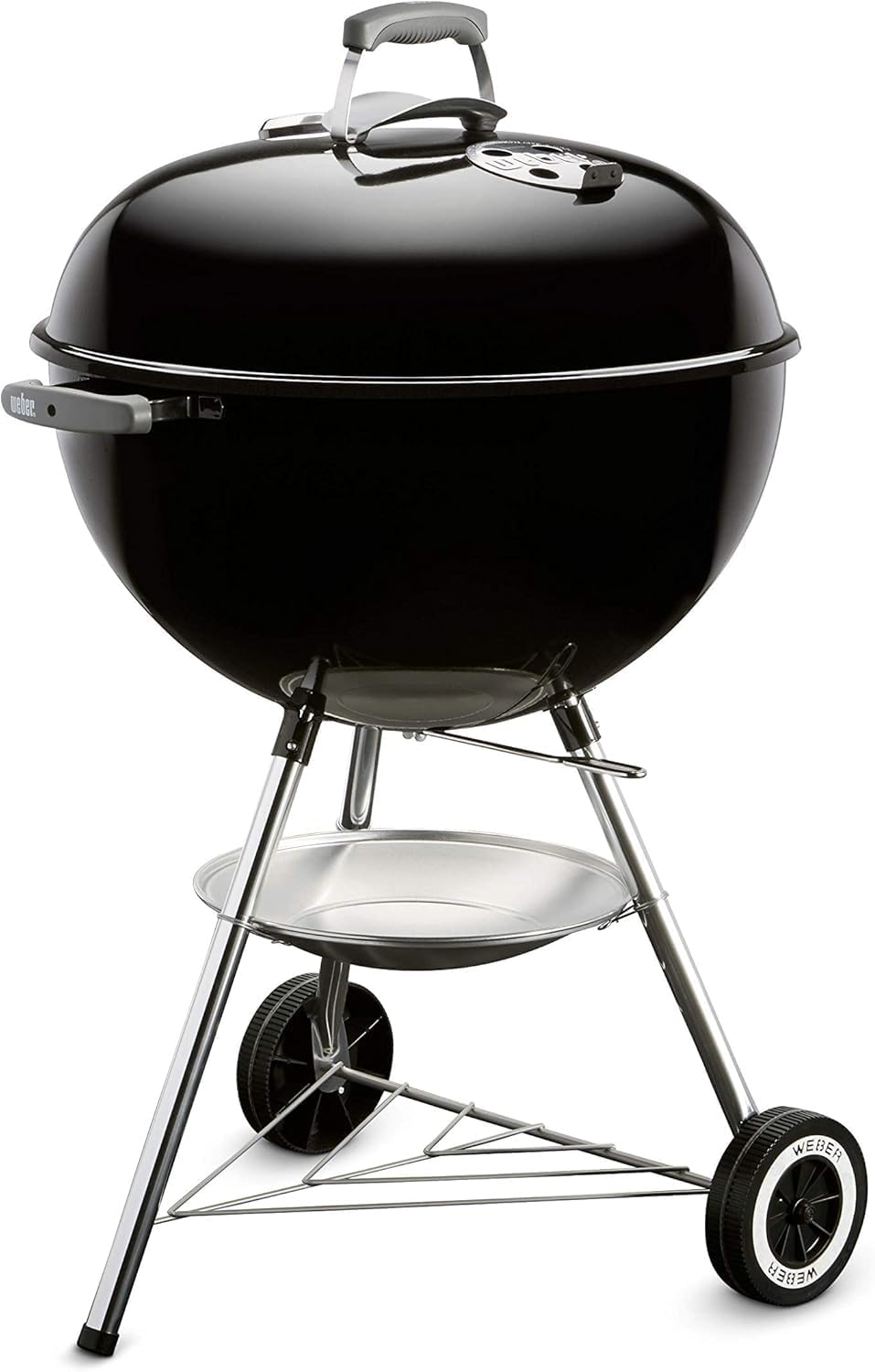 Weber Classic Kettle barbecue au charbon de bois, surface de cuisson Ø 57cm, barbecue avec couvercle et cuve en acier emaillé, thermomètre intégré au couvercle, trépied et roues - Noir (1341504)