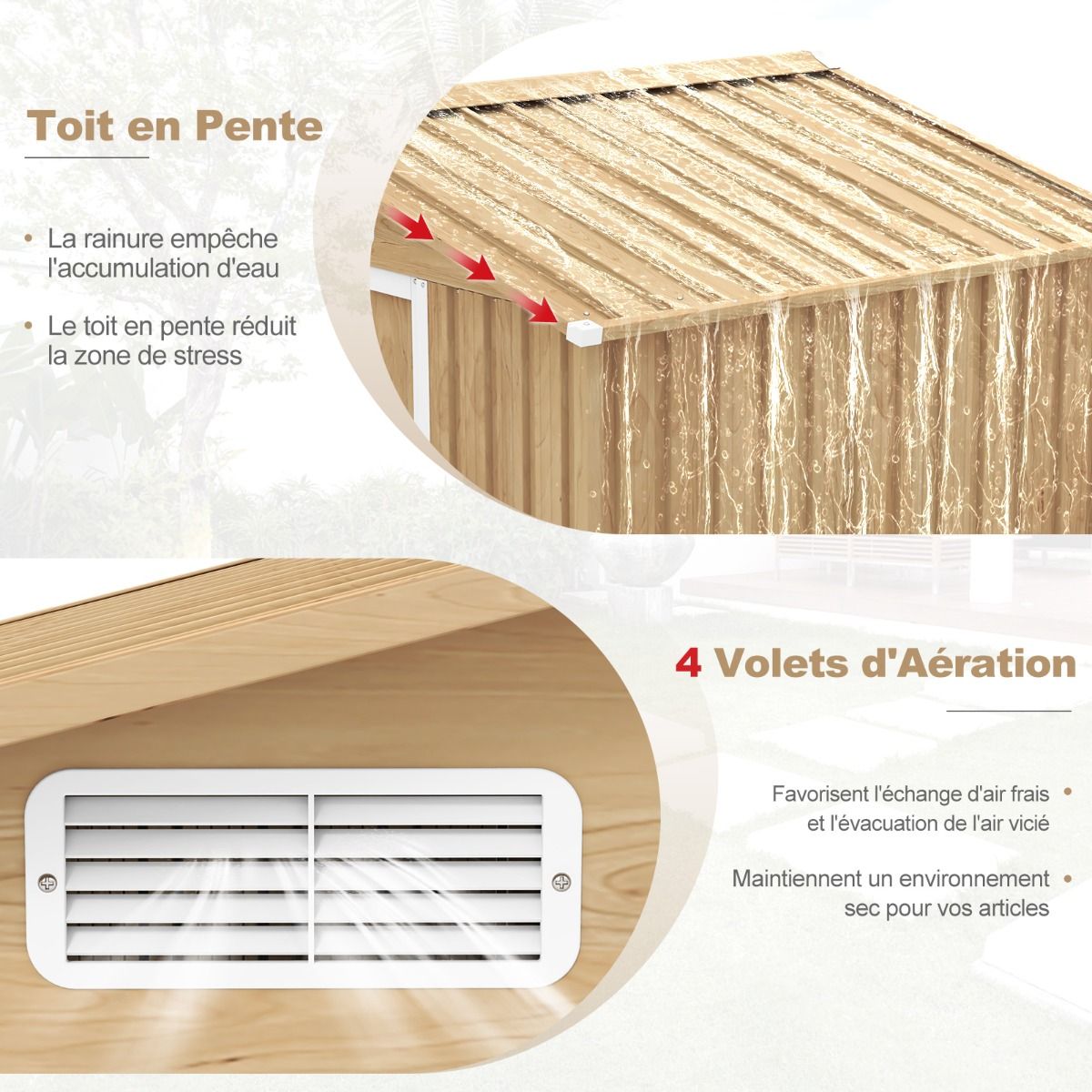 Abri de Rangement 259cm x196cm avec Base de Fondation Maison à Outils en Métal Galvanisé avec 4 Aérations Imperméable et Coupe-vent Naturel