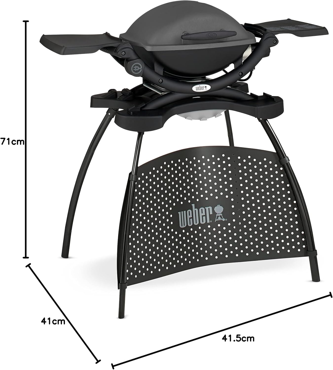 Weber Q1400 Barbecue électrique avec support, surface de cuisson 43 x 32 cm, nomade, grille en fonte émaillée divisée en 2 parties, couvercle et cuve en fonte d'aluminium - Gris foncé (52020853)