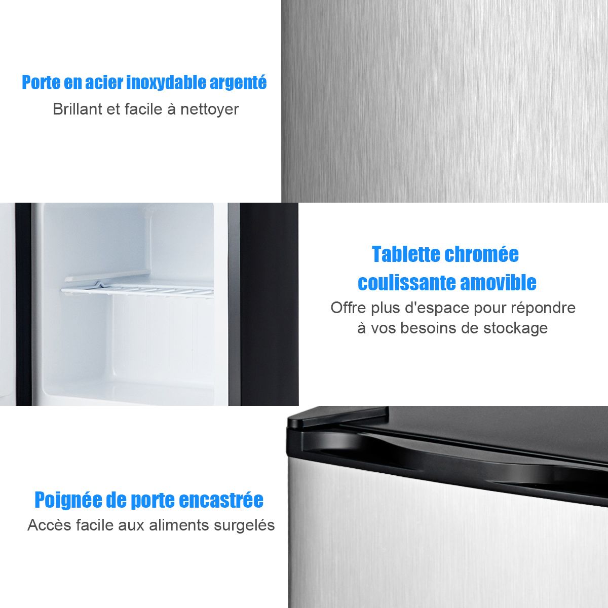 Mini Congélateur Vertical Capacité 31,1 L Porte Réversible en Acier Inoxydable Contrôle Mécanique Température Réglable