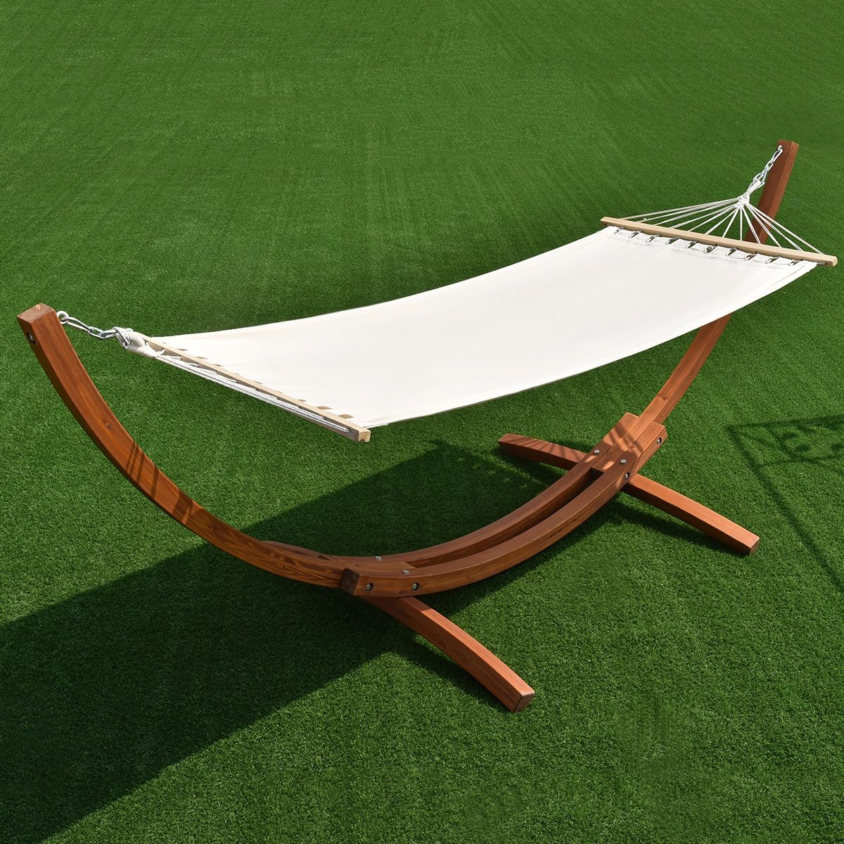 Hamac 1 Place 200x100cm avec Support en Bois de Mélèze Russe Capacité 120kg en Polyester Métal 313x115x120cm Naturel