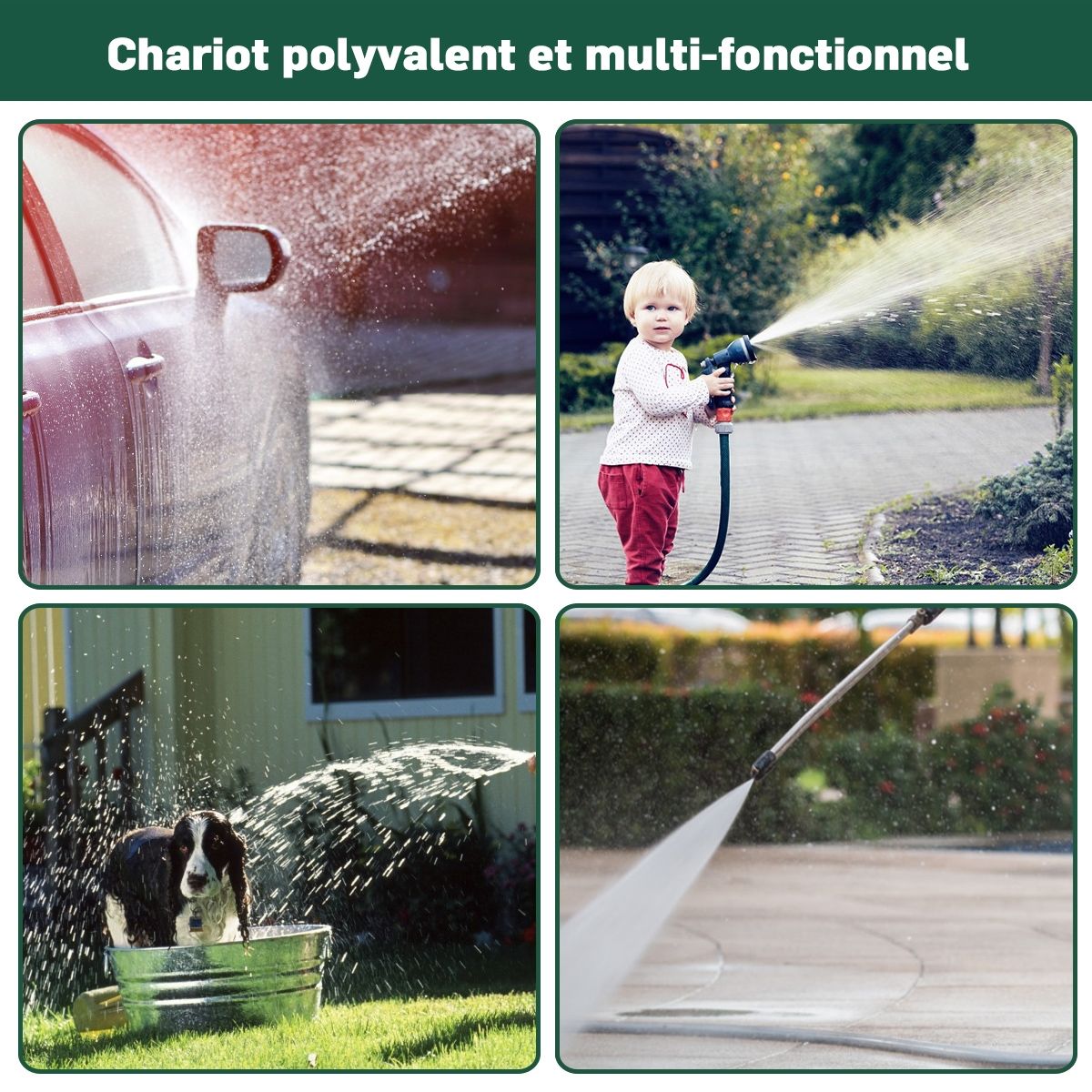 Dévidoir de Tuyau d’Arrosage avec 4 Roulettes Chariot pour 1.7m de Tuyau d’Arrosage Panier, 95x62x113cm, Vert