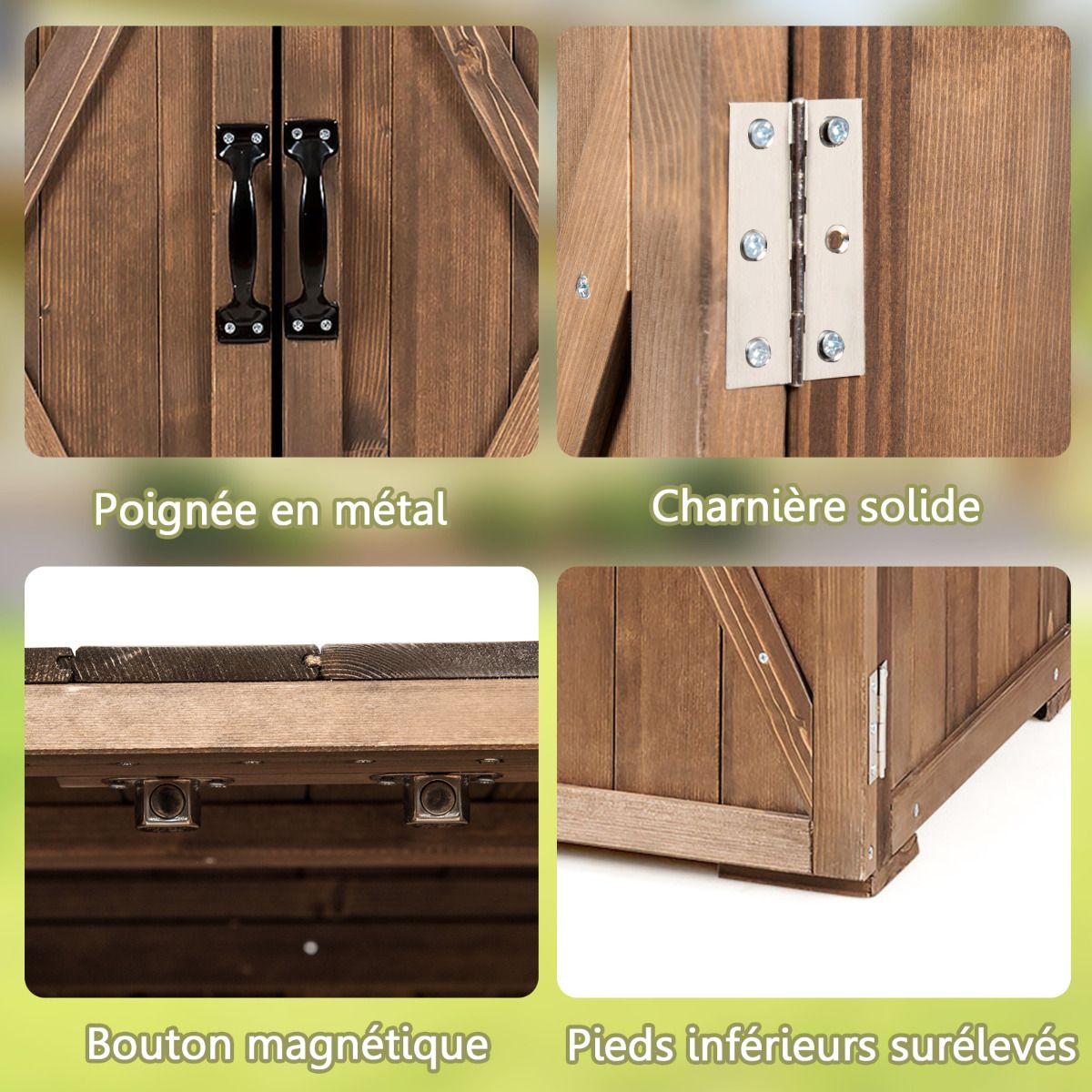 Armoire de Jardin Exterieur en Bois 77,5 x 56 x 72 cm Abri à Outils avec Double Portes Marron
