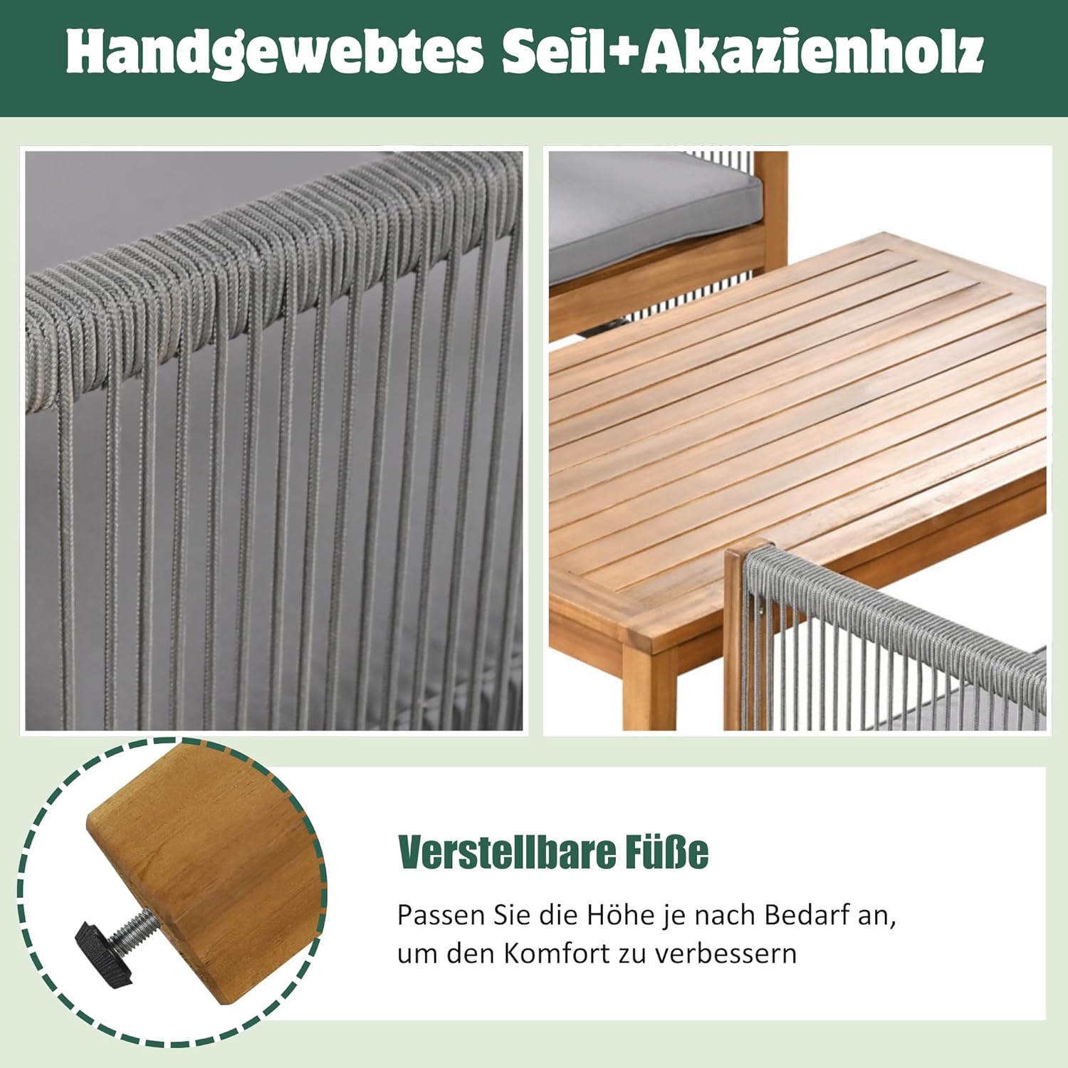 Zepneiy Salon de Jardin, Salon de Jardin 4 Personnes, avec canapé, Table Basse et Coussins, Housse en Tissu déhoussable et Lavable, Noir (Coussins d'assise Inclus)