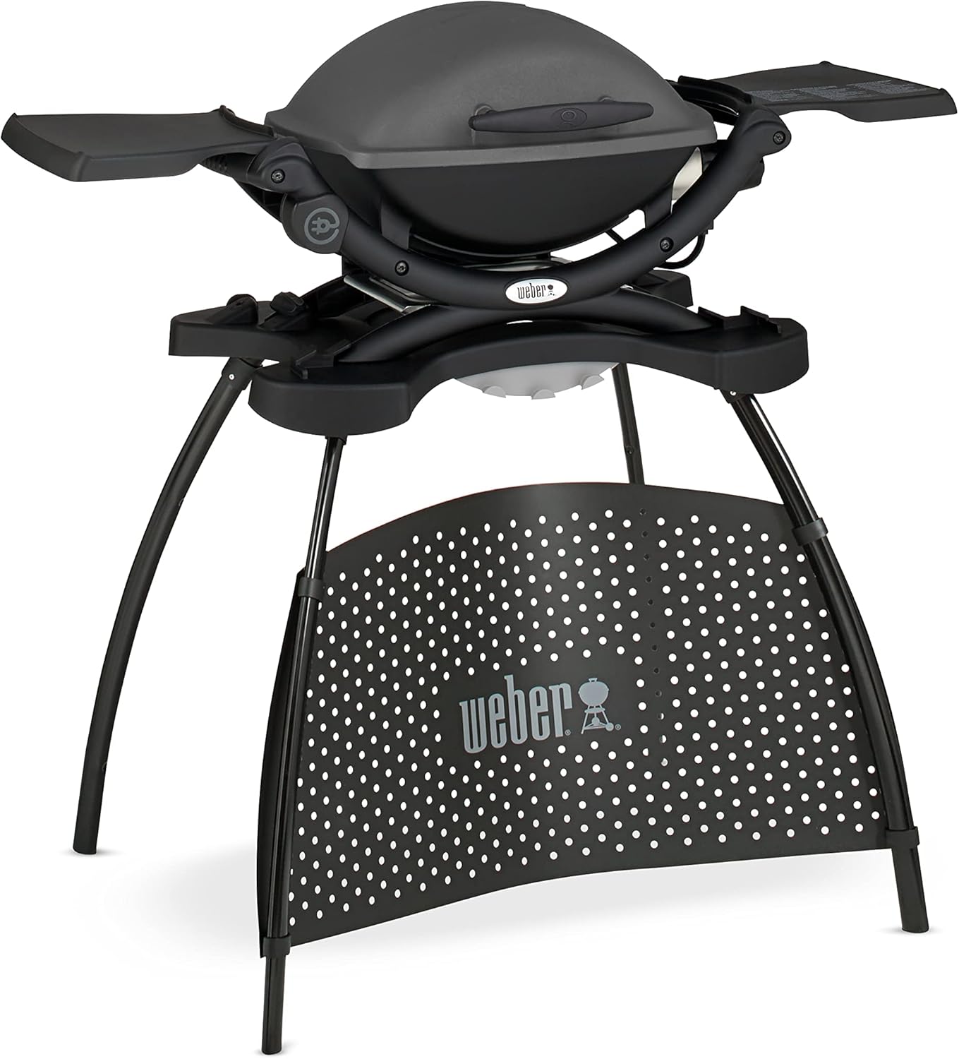 Weber Q1400 Barbecue électrique avec support, surface de cuisson 43 x 32 cm, nomade, grille en fonte émaillée divisée en 2 parties, couvercle et cuve en fonte d'aluminium - Gris foncé (52020853)