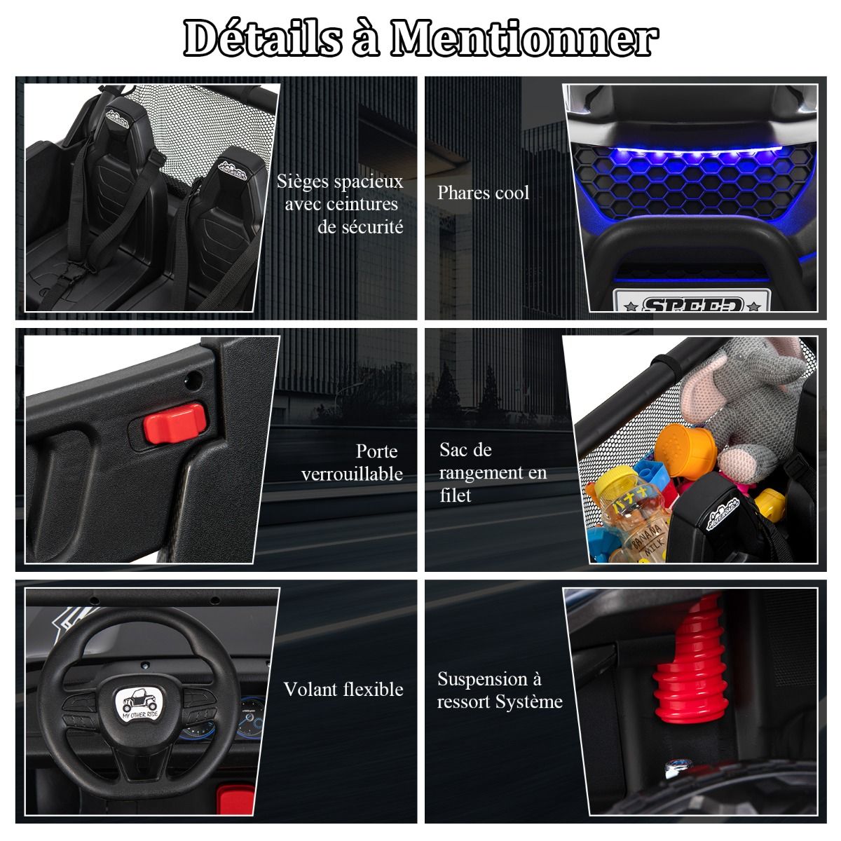 Voiture électrique Enfant 12 V Télécommande pour 3-8 Ans 2 Vitesses Ressort de Suspension Charge 59KG 118x74x71CM Noir/Rose/Rouge