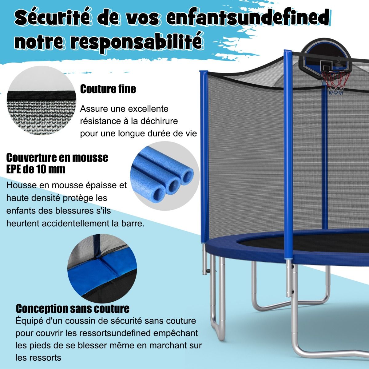 Trampoline d'Extérieur Ø366 cm Trampoline avec Panier de Basket Filet de Protection Trampoline pour Enfants et Adultes