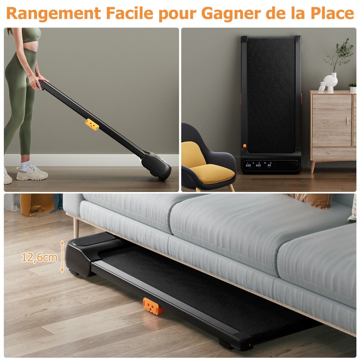 Tapis de Course et de Marche avec 12 Programmes Prédéfinis Télécommande et Écran Tactile Led Machine de Jogging et de Marche Capacité 120 Kg Noir