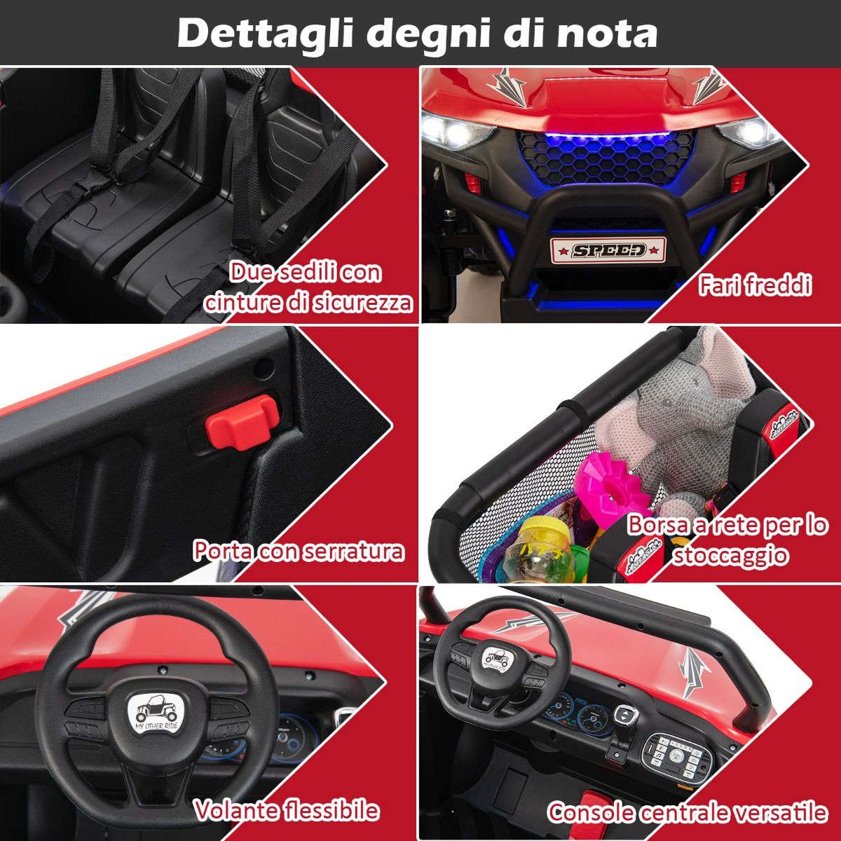 Voiture électrique Enfant 12 V Télécommande pour 3-8 Ans 2 Vitesses Ressort de Suspension Charge 59KG 118x74x71CM Noir/Rose/Rouge