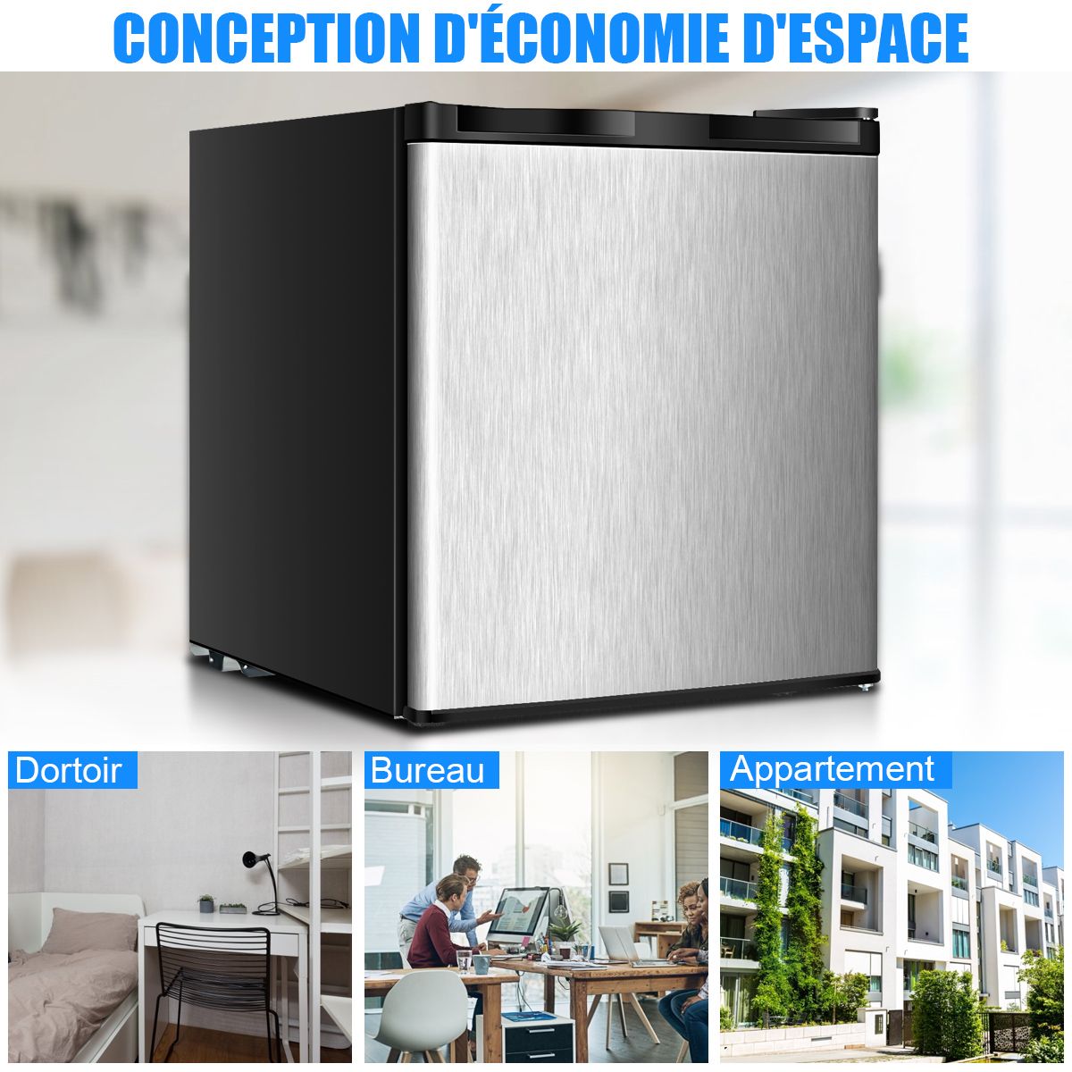 Mini Congélateur Vertical Capacité 31,1 L Porte Réversible en Acier Inoxydable Contrôle Mécanique Température Réglable