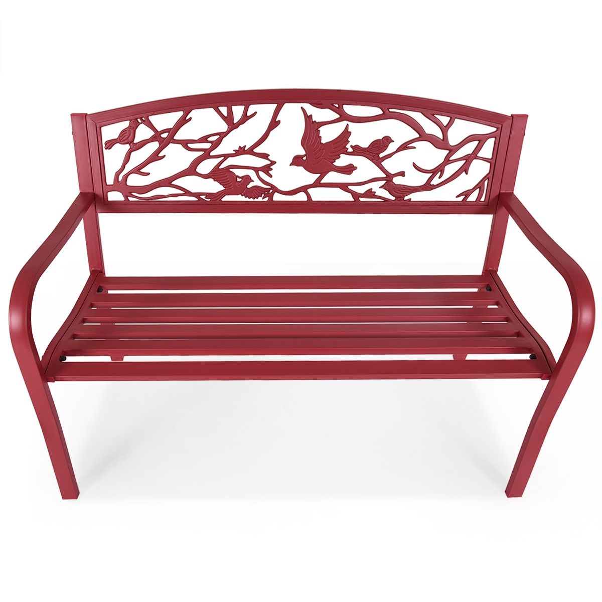 Banc de Jardin en Fer Résistant de Haute Qualité Style Contemporain 2-3 Places Parfait pour Extérieur 127x60x88cm Rouge