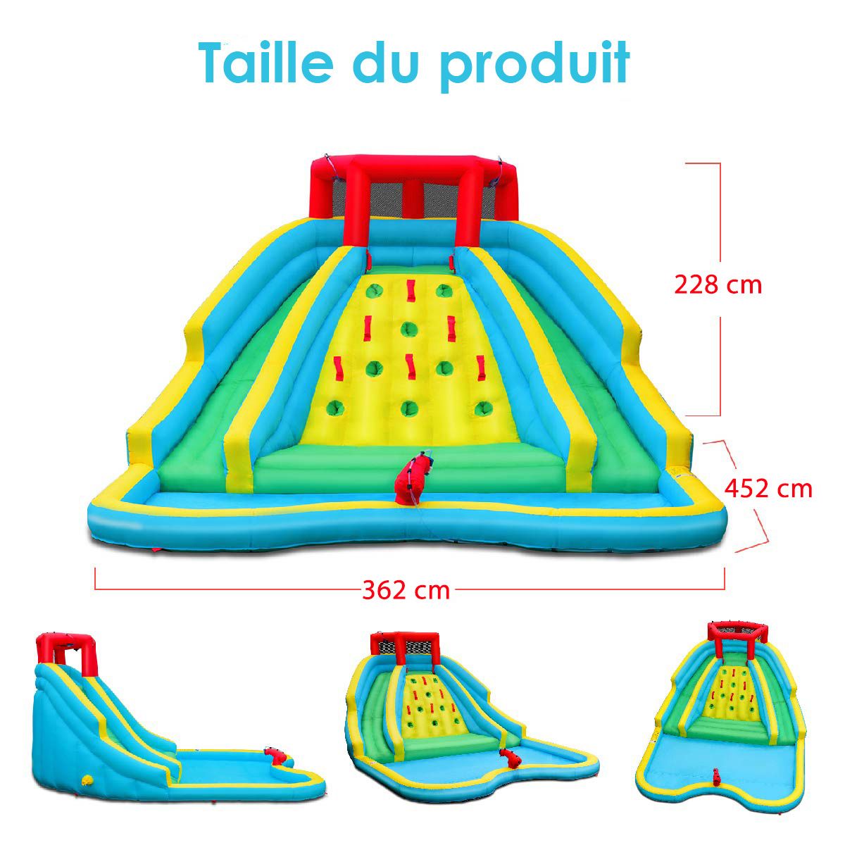 Toboggan Aquatique Gonflable 5 en 1 avec Pataugeoire Aire de Jeux Gonflable en Oxford avec Mur d'Escalade Charge 150kg pour 3-10 Ans (sans Souffleur)