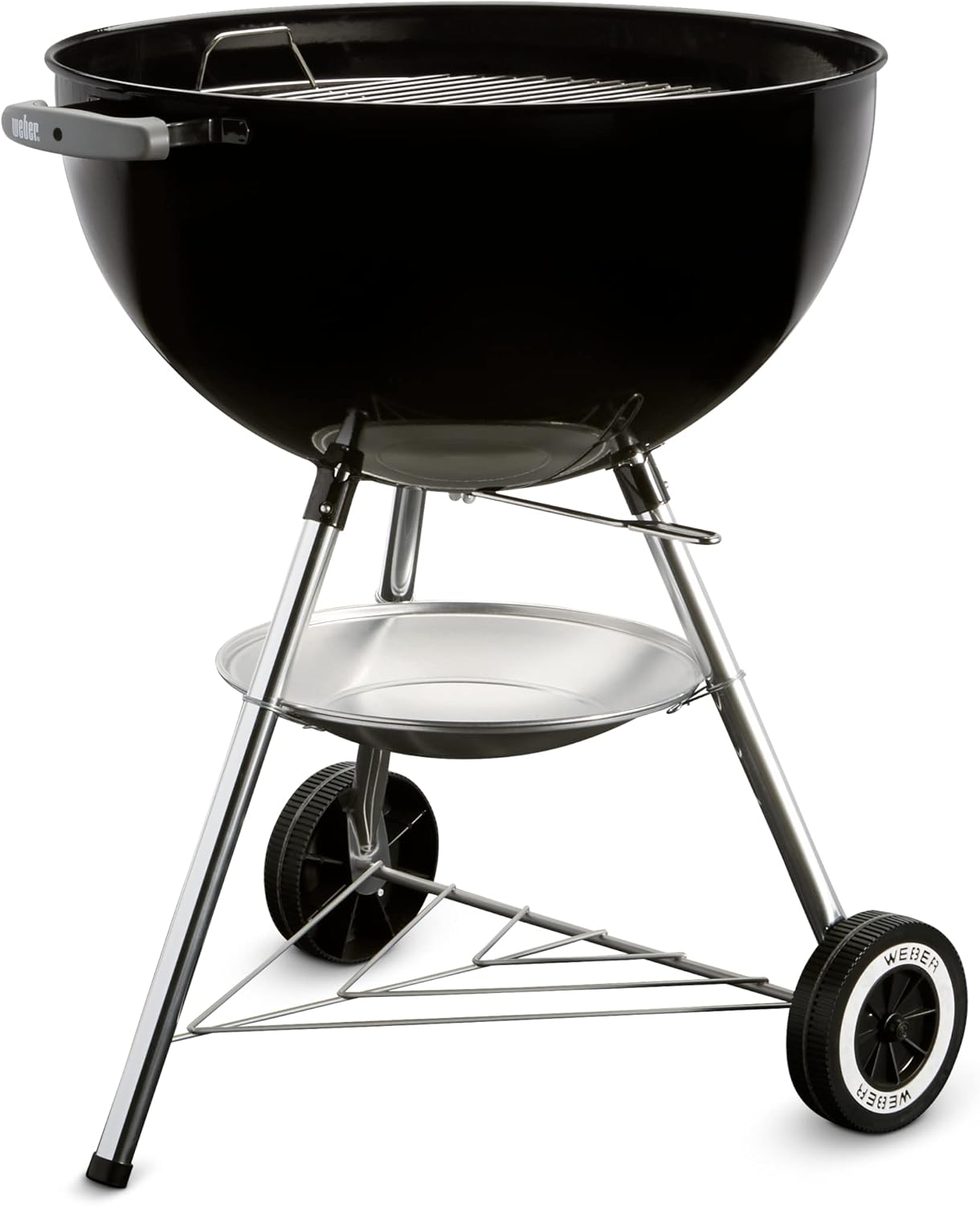 Weber Classic Kettle barbecue au charbon de bois, surface de cuisson Ø 57cm, barbecue avec couvercle et cuve en acier emaillé, thermomètre intégré au couvercle, trépied et roues - Noir (1341504)
