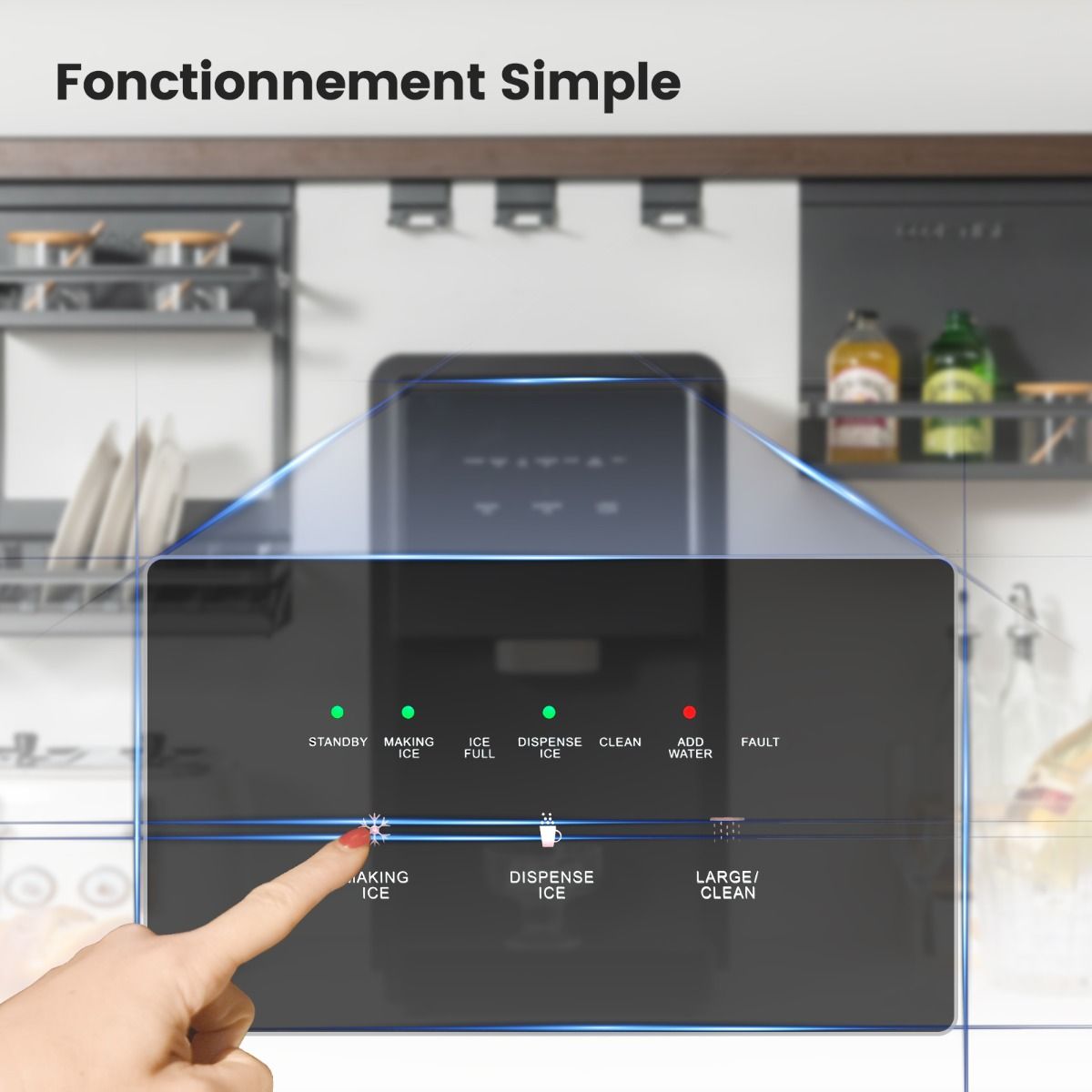 Machine à Glaçons 27kg/24h Machine à Pépites à Affichage LED de Comptoir avec Capteur Infrarouge et Autonettoyant Stockage de glace : 4 kg