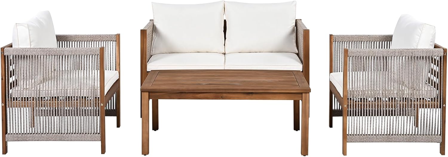 Zepneiy Salon de Jardin, Salon de Jardin 4 Personnes, avec canapé, Table Basse et Coussins, Housse en Tissu déhoussable et Lavable, Noir (Coussins d'assise Inclus)