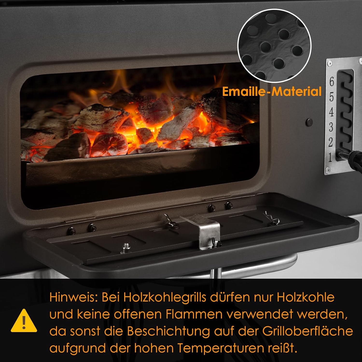 Barbecue Charbon de Bois XL, Chariot à Barbecue, Grill XL à Charbon avec Couvercle, Roues et Thermomètre, Réglable en Hauteur, Grand Barbecue au Charbon de Bois, pour Camping et Jardin, Noir