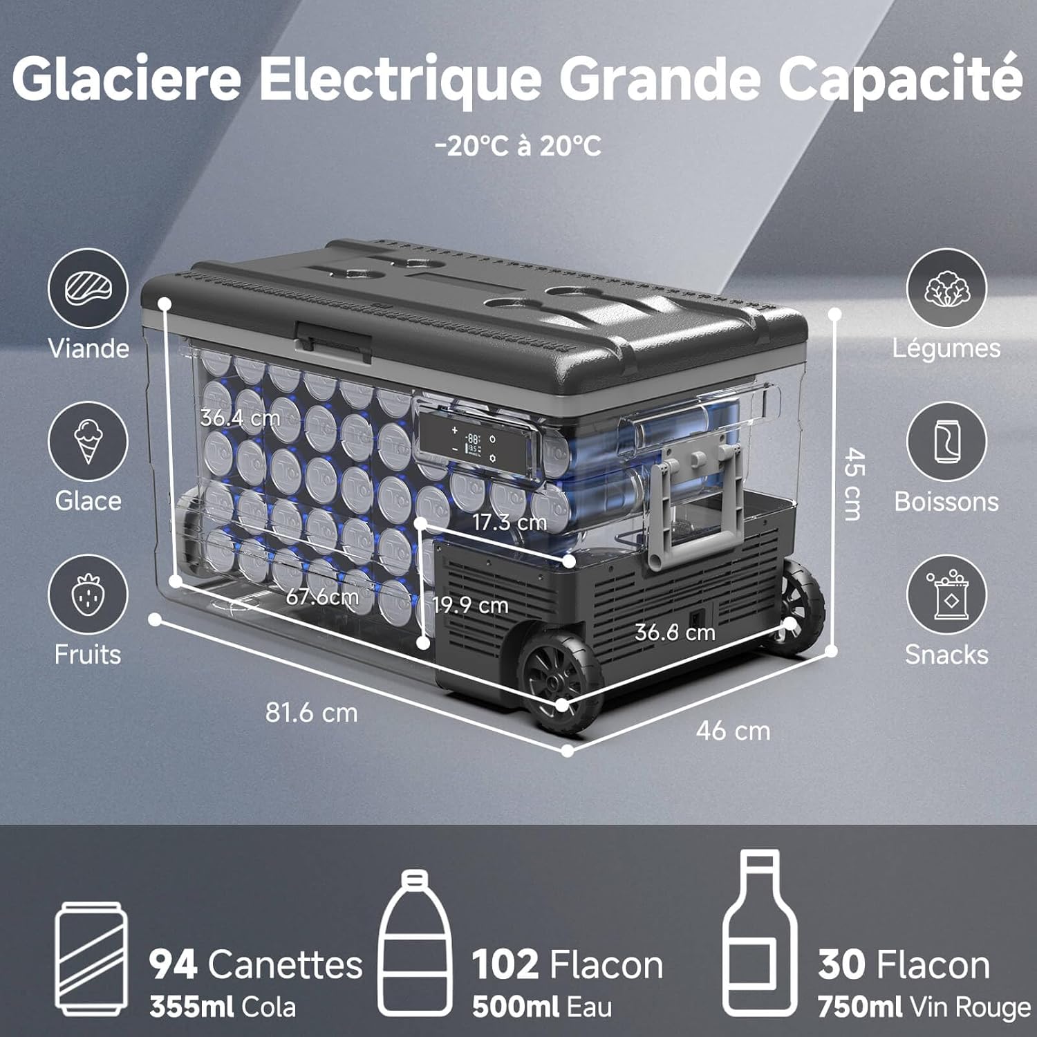 AAOBOSI 45L Glacière à Compresseur, Glaciere Électrique -20℃ à 20℃, Frigo Camion APP&Bouton Contrôle, 12/24V DC et 100-240V AC Glaciere Camping Pour Voiture, Camion, Bateau et Prise De Courant