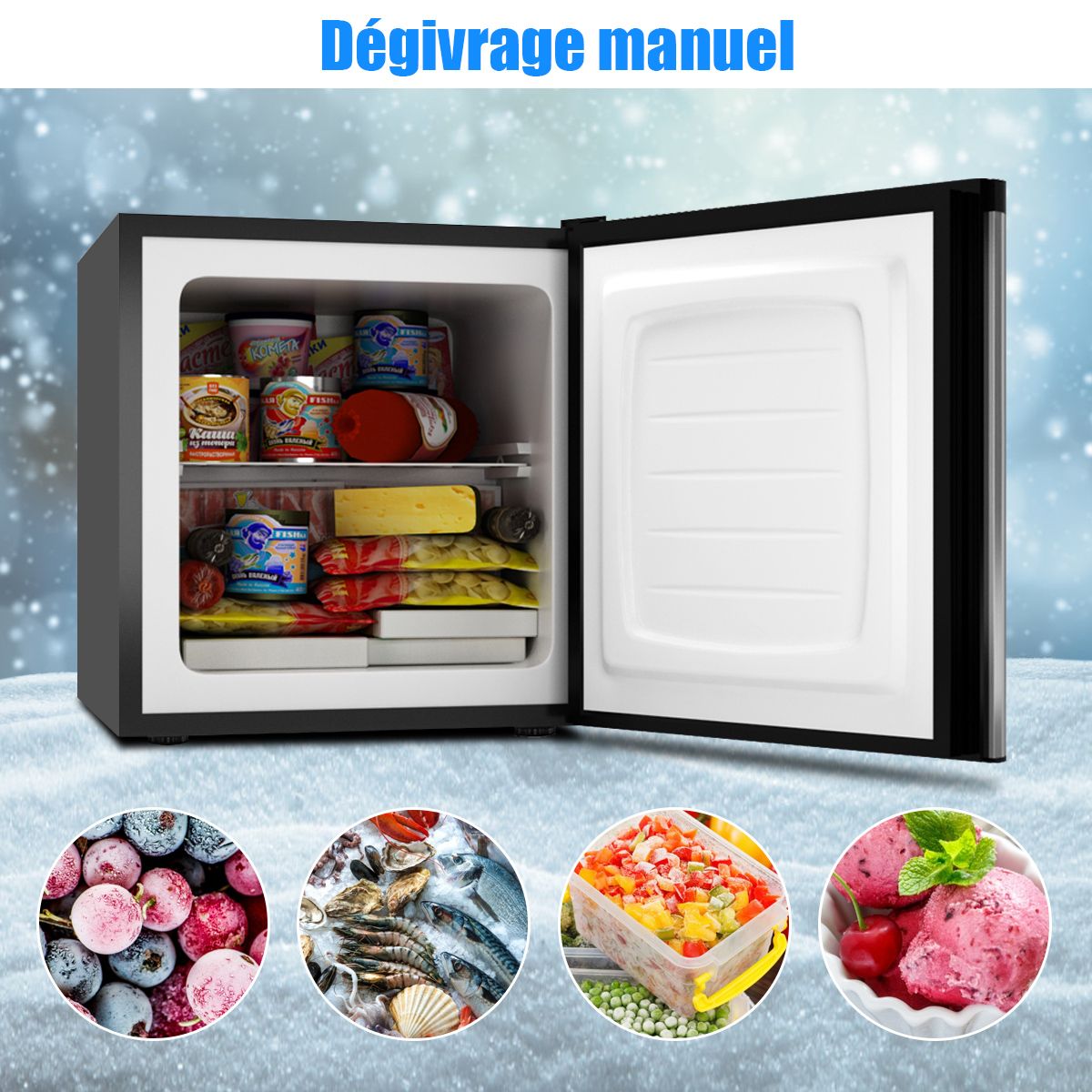 Mini Congélateur Vertical Capacité 31,1 L Porte Réversible en Acier Inoxydable Contrôle Mécanique Température Réglable