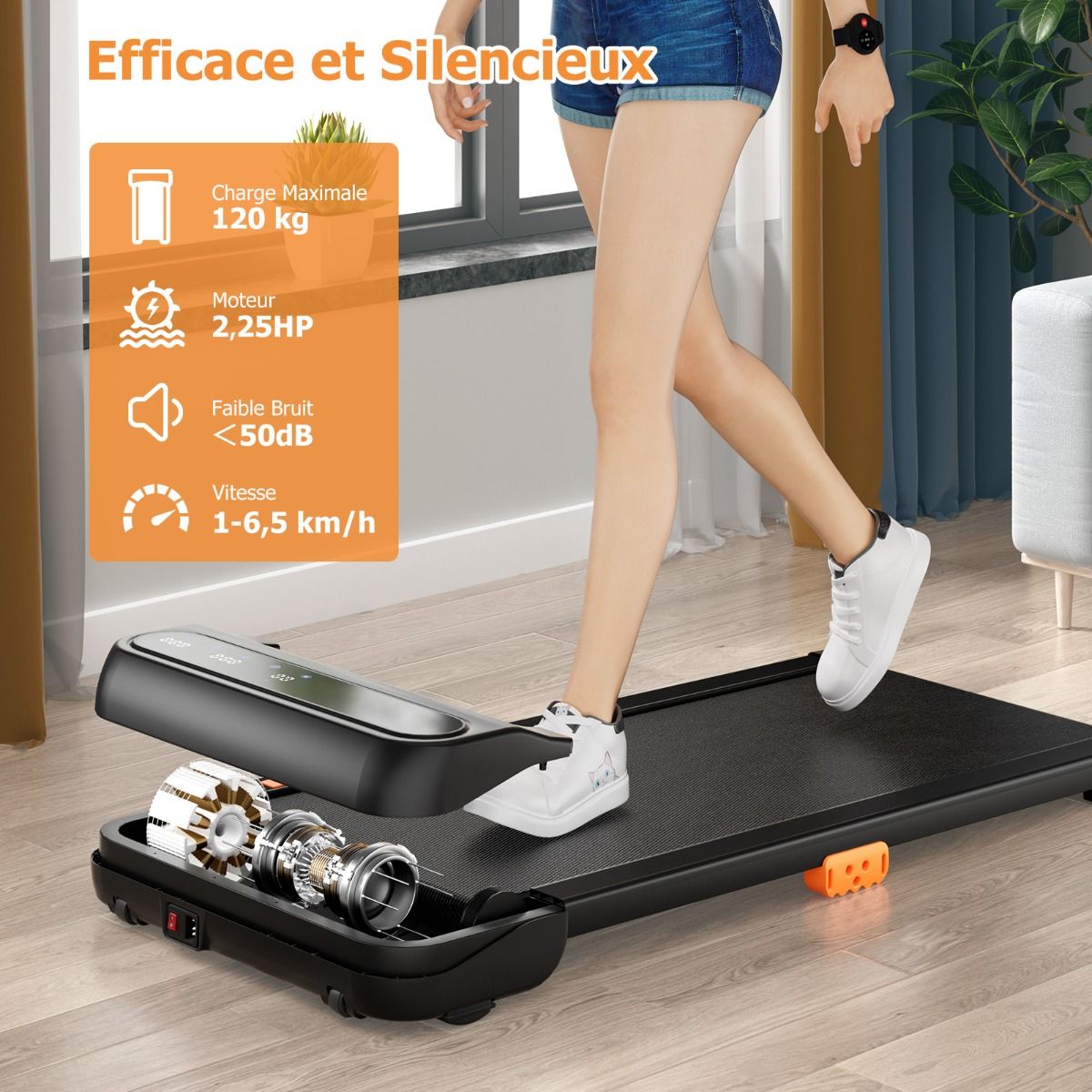 Tapis de Course et de Marche avec 12 Programmes Prédéfinis Télécommande et Écran Tactile Led Machine de Jogging et de Marche Capacité 120 Kg Noir