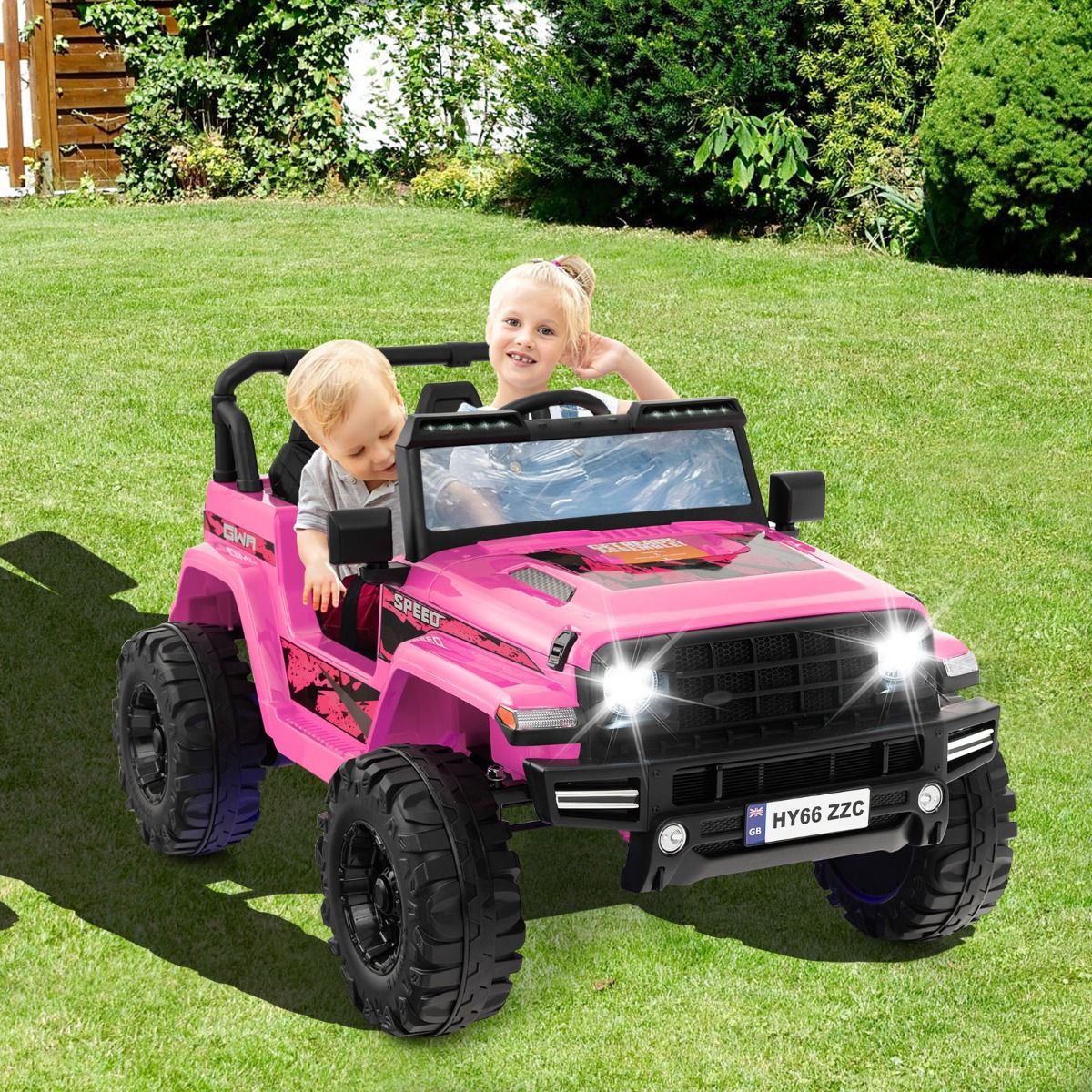 24V Voiture Électrique 2 Places Enfants avec Télécommande 2,4G Musique LED Démarrage Lent 2 Vitesses Charge 35kg pour 3-8 Ans+ Rouge/Rose/Vert