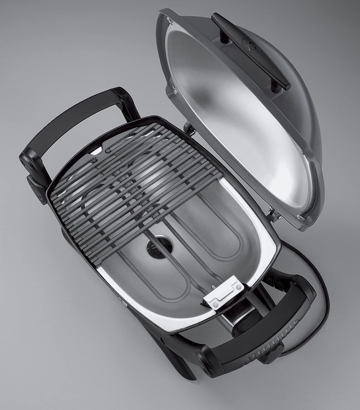 Weber Q1400 Barbecue électrique avec support, surface de cuisson 43 x 32 cm, nomade, grille en fonte émaillée divisée en 2 parties, couvercle et cuve en fonte d'aluminium - Gris foncé (52020853)