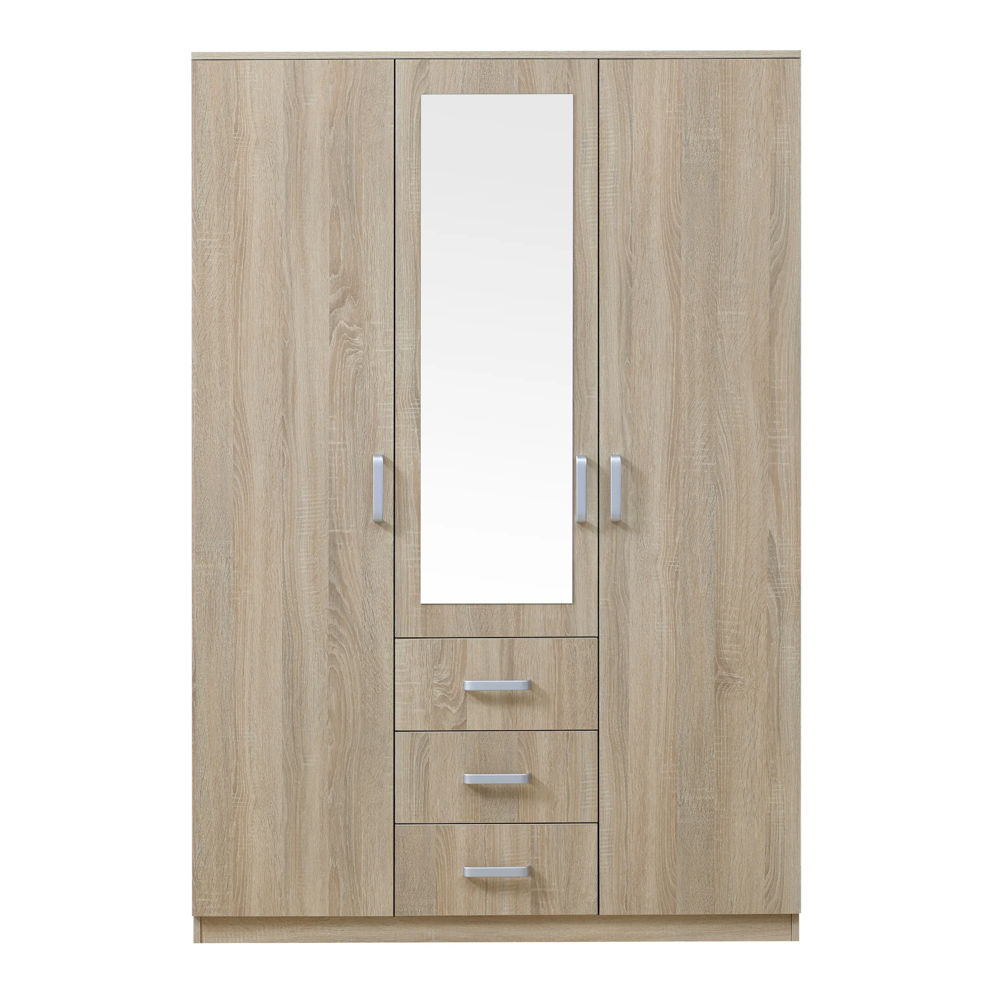 Armoire de chambre garde-robe moderne meuble de rangement intemporel 5 étagères 3 tiroirs + miroir MDF 176 x 120 x 52 cm effet chêne sonoma 03_0006369