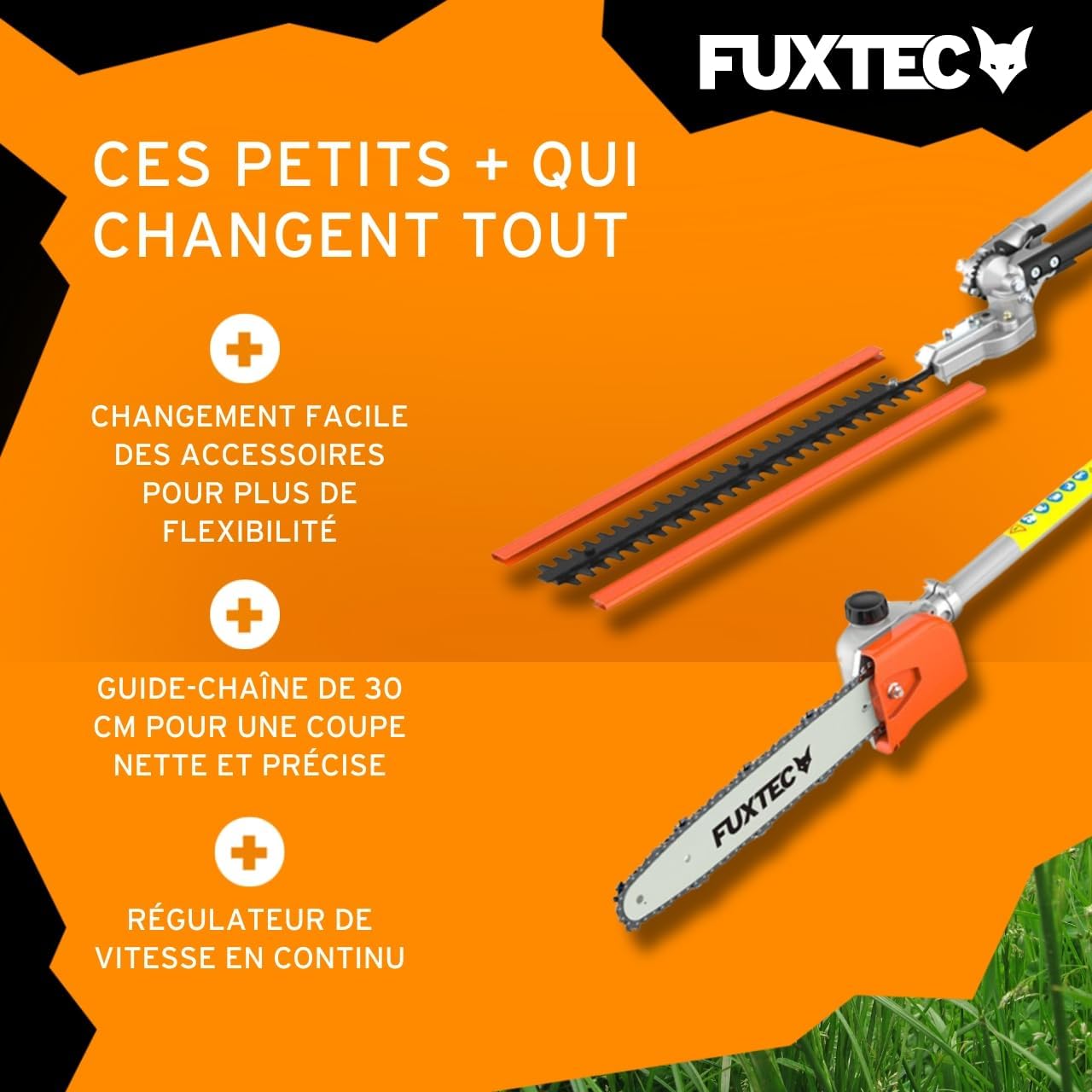 Fuxtec Débroussailleuse Thermique Multifonction 5 en 1 Multitool FX-MT152E - Easy Starter 3CV 52 cm³, Moteur 2 Temps, Élagueuse Taille Haie Coupe Bordure Avec Fil ou Lame 1 Mètre Rallonge