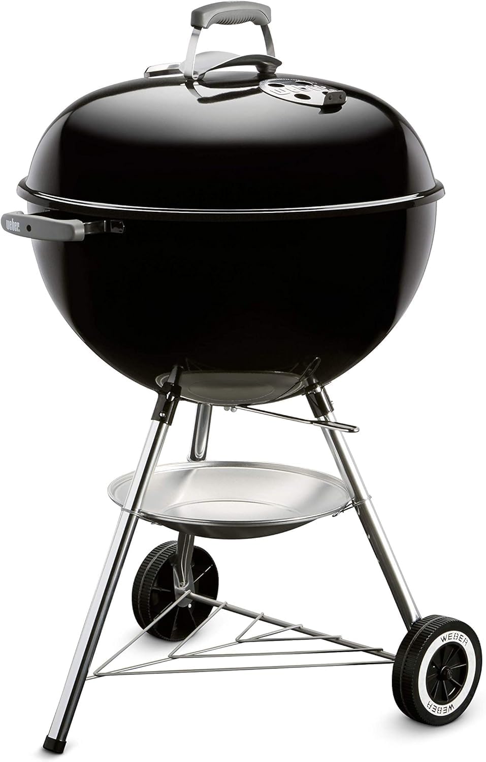Weber Classic Kettle barbecue au charbon de bois, surface de cuisson Ø 57cm, barbecue avec couvercle et cuve en acier emaillé, thermomètre intégré au couvercle, trépied et roues - Noir (1341504)