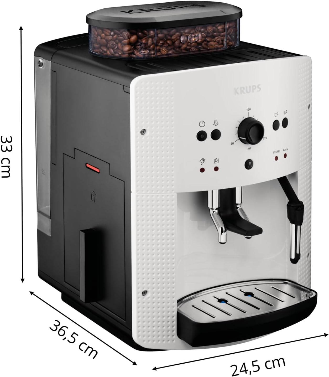 Krups Machine à café grain, 1,7 L, 2 tasses en simultané, Nettoyage automatique, Buse vapeur pour Cappuccino, Cafetière espresso, Essential noire YY8125FD, Noir