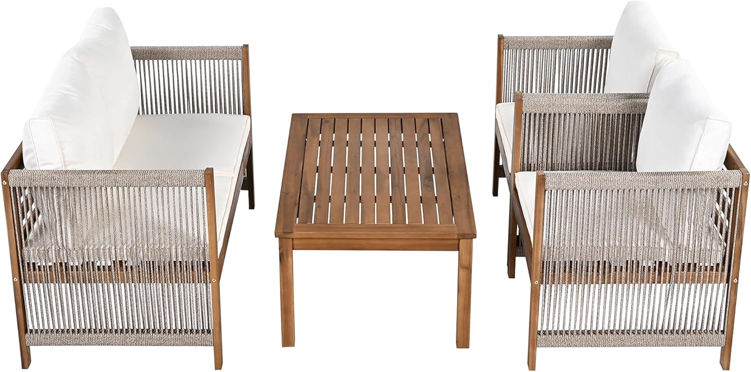 Zepneiy Salon de Jardin, Salon de Jardin 4 Personnes, avec canapé, Table Basse et Coussins, Housse en Tissu déhoussable et Lavable, Noir (Coussins d'assise Inclus)