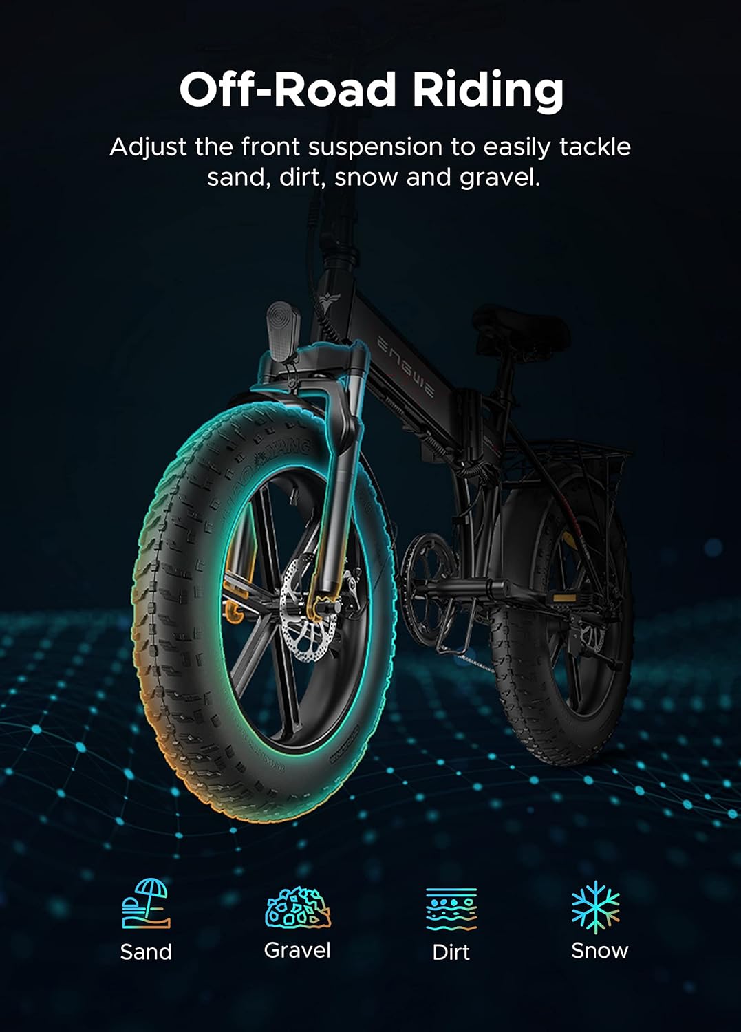 ENGWE EP-2 Pro Vélo électrique Pliable 20 × 4.0 Fat Bike Electrique 7 Vitesses avec Batterie Amovible 48V 13Ah Autonomie 120km Tout-Terrain & VTT & Plage & Neige