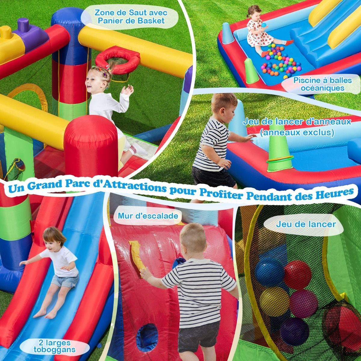 Château Gonflable Maison Rebondissante Gonflable avec Souffleur de 680W Toboggan et Zone de Saut Maison de Jeu Gonflable pour 3 - 10 Ans