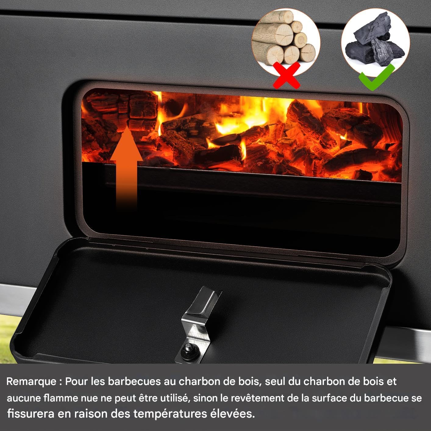 Barbecue Charbon de Bois XL, Chariot à Barbecue, Grill XL à Charbon avec Couvercle, Roues et Thermomètre, Réglable en Hauteur, Grand Barbecue au Charbon de Bois, pour Camping et Jardin, Noir