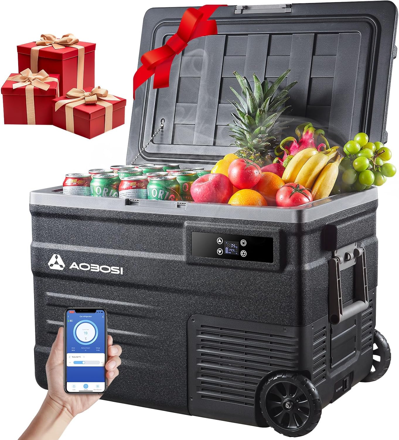 AAOBOSI 45L Glacière à Compresseur, Glaciere Électrique -20℃ à 20℃, Frigo Camion APP&Bouton Contrôle, 12/24V DC et 100-240V AC Glaciere Camping Pour Voiture, Camion, Bateau et Prise De Courant