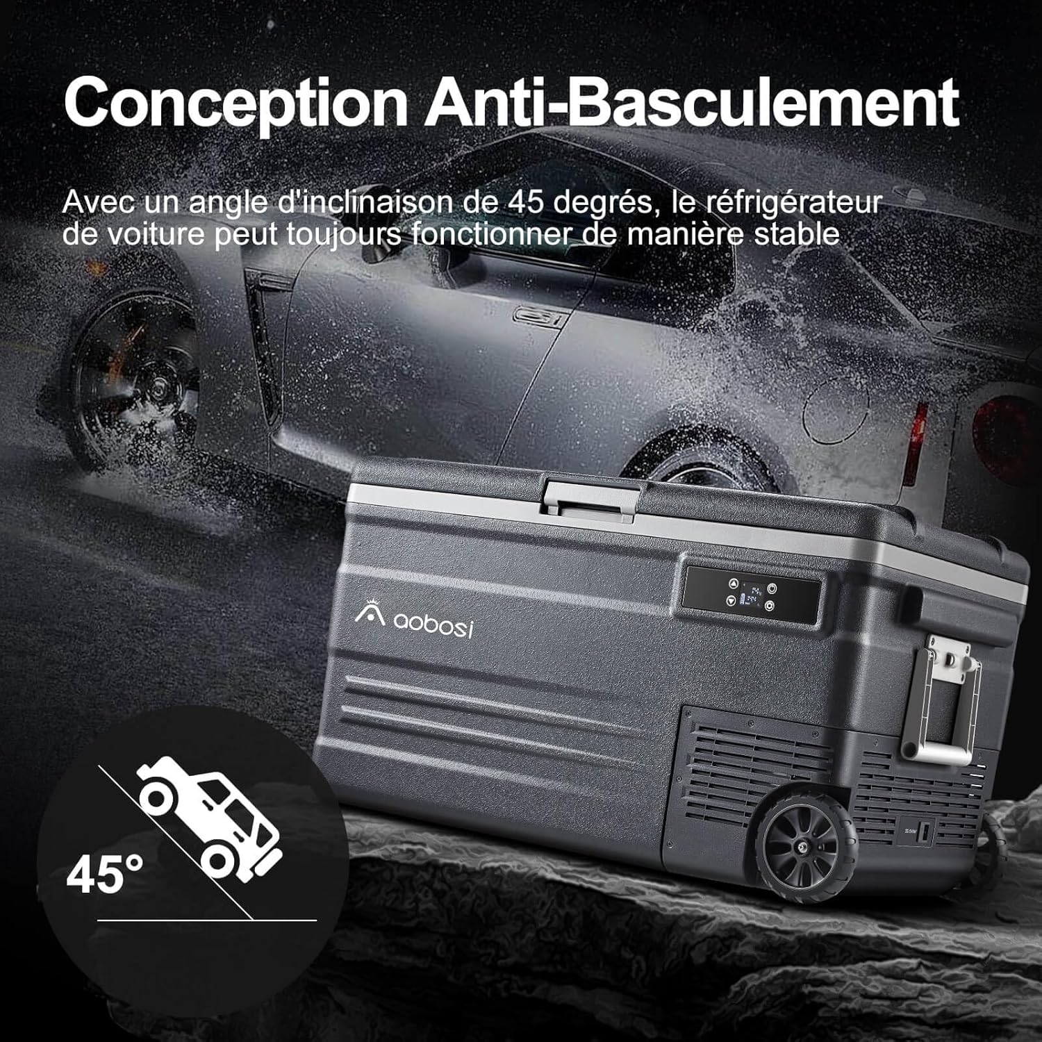 AAOBOSI 45L Glacière à Compresseur, Glaciere Électrique -20℃ à 20℃, Frigo Camion APP&Bouton Contrôle, 12/24V DC et 100-240V AC Glaciere Camping Pour Voiture, Camion, Bateau et Prise De Courant