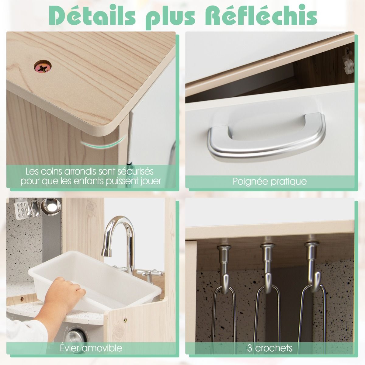 Cuisine Enfants en Bois XXL Angle 105 x 49 x 85 cm ( L x l x H ) Cuisine Complet avec Four Lave Linge 3 An+