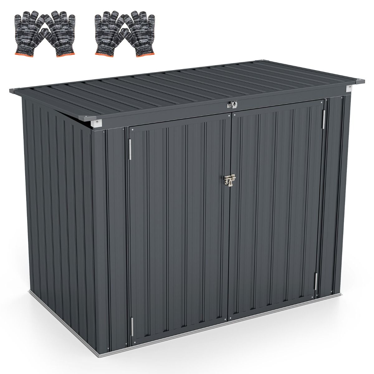 Abri de Stockage en Métal Galvanisé pour Poubelles Extérieur Abri de Jardin Verrouillable avec Toit Ouvert 2 Portes 172X95,5X130CM Gris