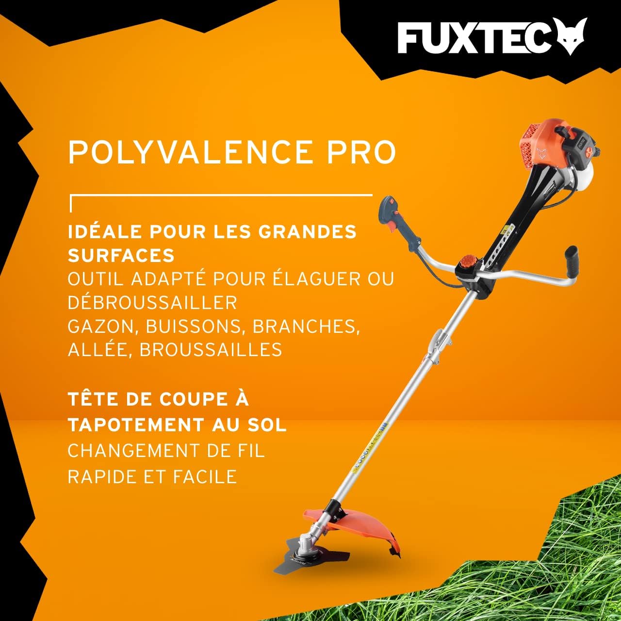 Fuxtec Débroussailleuse Thermique Professionnelle FX-PS152 52 cm3 3CV Système Anti Vibration - 2 en 1 Coupe-Bordure avec Tête de Coupe Double Fil et Lame 3 Dents Modèle Conçu pour Les Pros