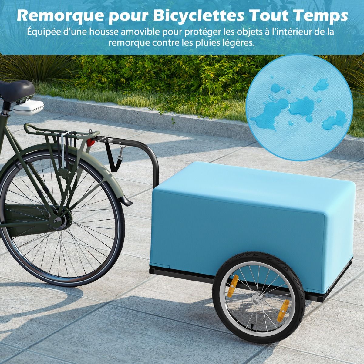 Remorque de Vélo avec Cadre Pliable Charge 55 kg Chariot pour Vélo avec Housse en Tissu Oxford Roues à Air de 40 cm Réflecteurs Bleu