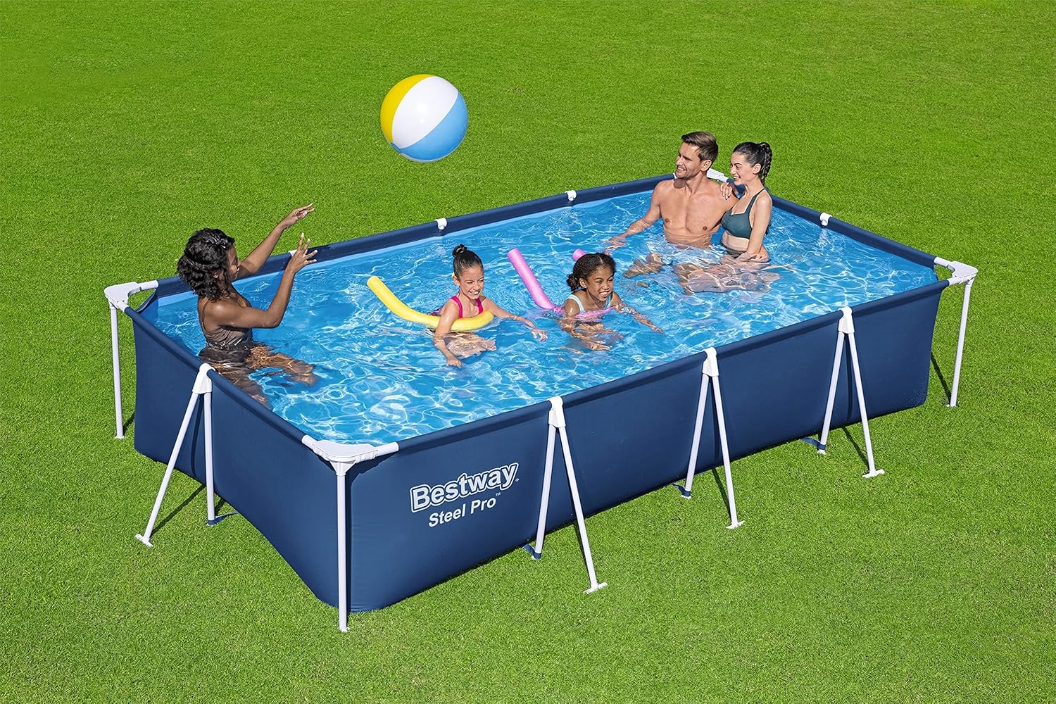 Bestway Steel Pro Frame Piscine carrée sans pompe en acier Bleu 400 x 211 x 81 cm bleu 56405