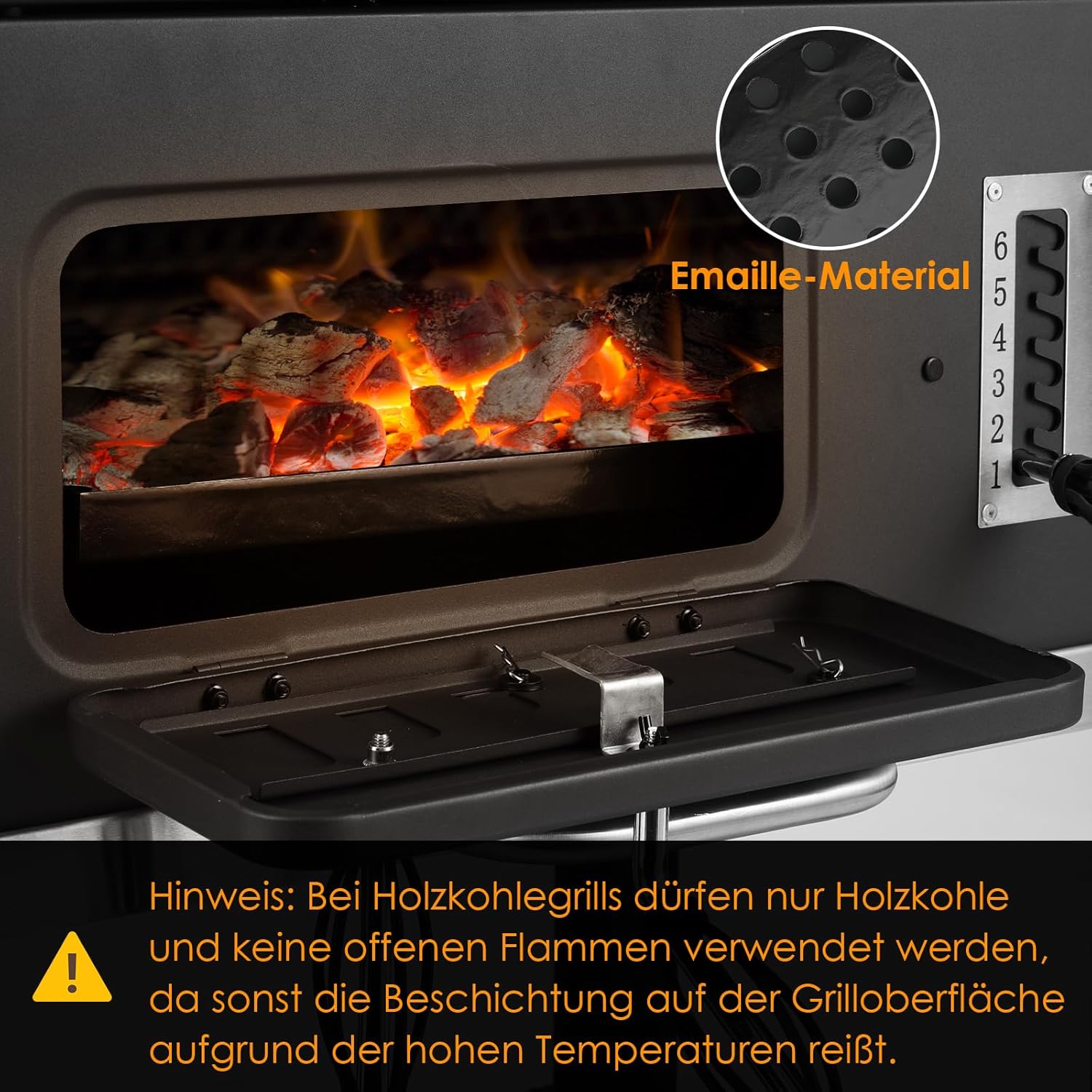 Barbecue Charbon de Bois XL, Chariot à Barbecue, Grill XL à Charbon avec Couvercle, Roues et Thermomètre, Réglable en Hauteur, Grand Barbecue au Charbon de Bois, pour Camping et Jardin, Noir