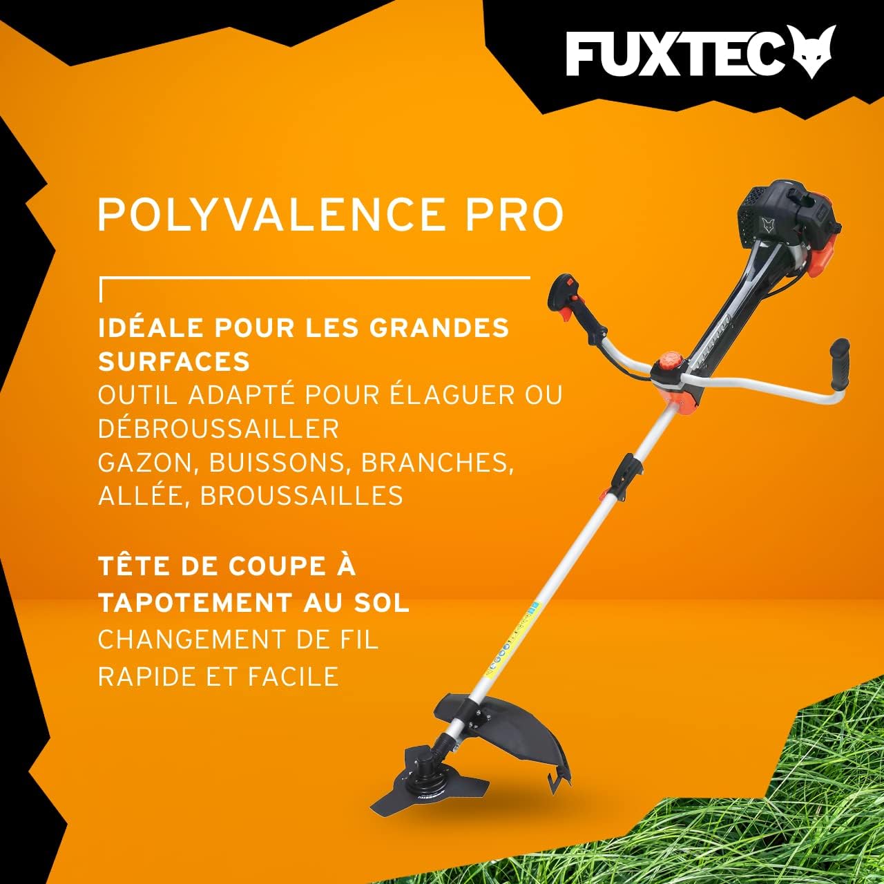Fuxtec Débroussailleuse Thermique Professionnelle FX-PS152 52 cm3 3CV Système Anti Vibration - 2 en 1 Coupe-Bordure avec Tête de Coupe Double Fil et Lame 3 Dents Modèle Conçu pour Les Pros