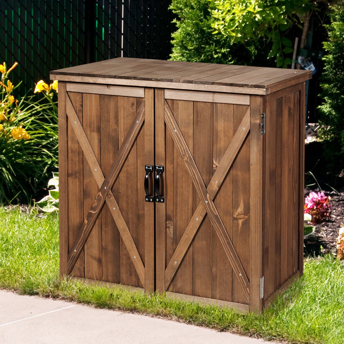 Armoire de Jardin Exterieur en Bois 77,5 x 56 x 72 cm Abri à Outils avec Double Portes Marron