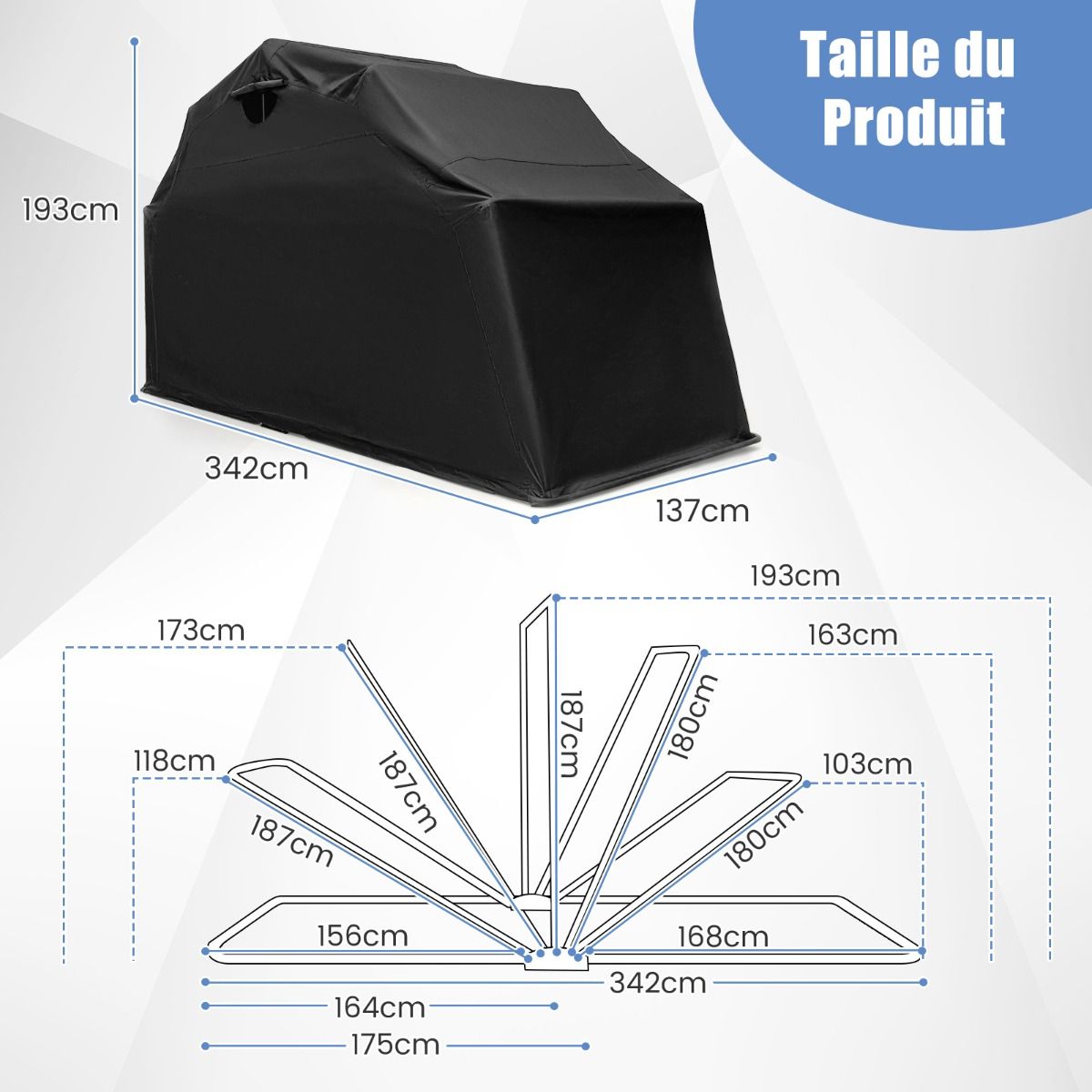 Abri de Moto Extérieur Tente Moto avec Housse en Tissu Oxford Fenêtres en Maille Enroulables Housse Moto Exterieur Étanche pour Moto Vélos Outils Noir