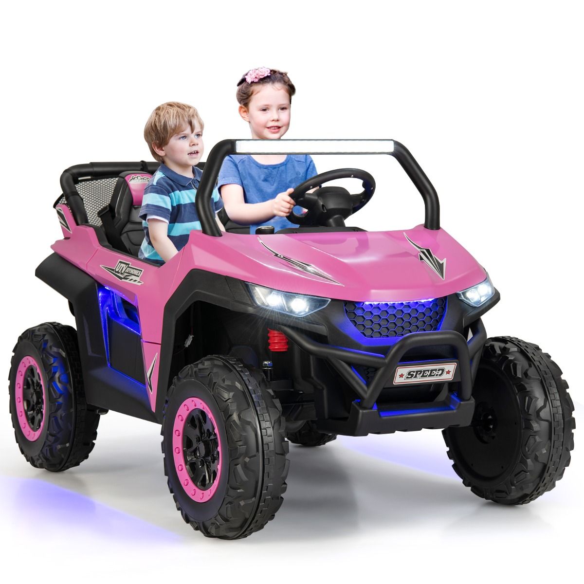 Voiture électrique Enfant 12 V Télécommande pour 3-8 Ans 2 Vitesses Ressort de Suspension Charge 59KG 118x74x71CM Noir/Rose/Rouge