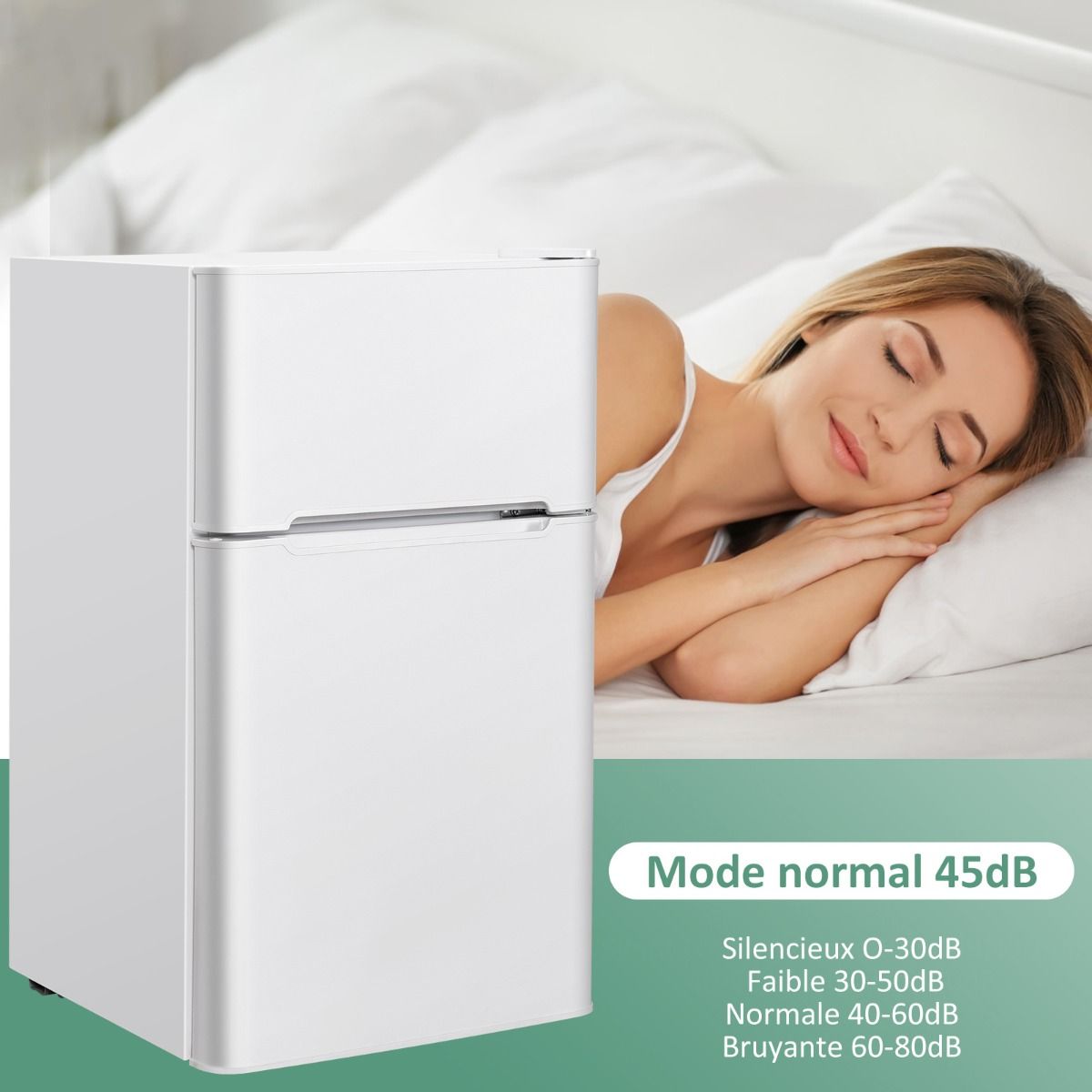 Réfrigérateur Compact Mini-réfrigérateur 90 L Congélateur Séparé avec Design à 2 Portes Fonctionnement Silencieux Blanc/Gris/Noir